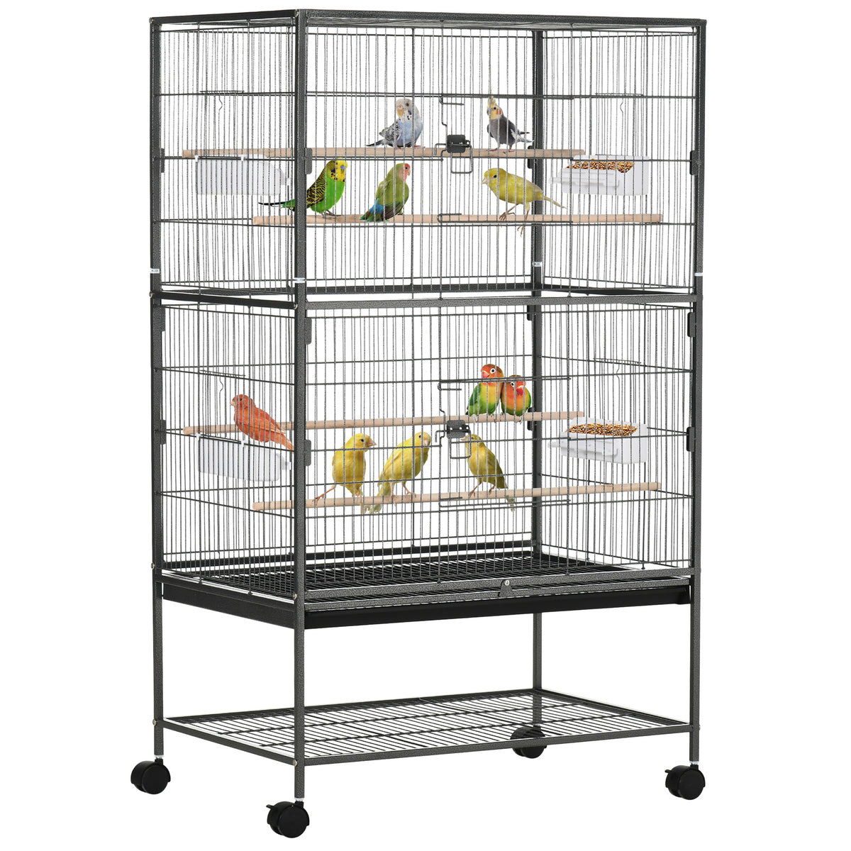 52" Large Rolling Steel Bird Cage with Storage Shelf - Dark Grey-Birds-DECOROLALA