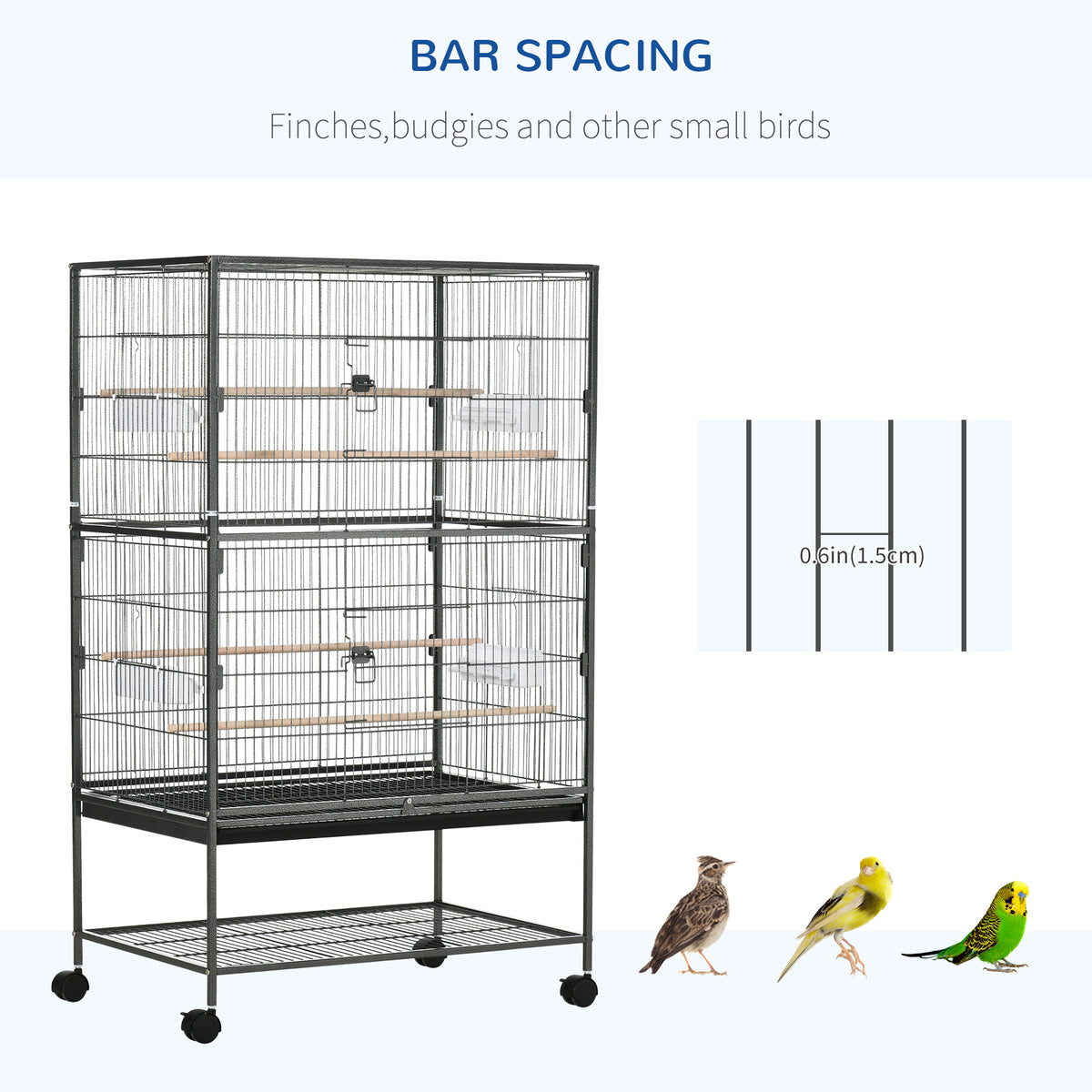 52" Large Rolling Steel Bird Cage with Storage Shelf - Dark Grey-Birds-DECOROLALA