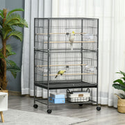 52" Large Rolling Steel Bird Cage with Storage Shelf - Dark Grey-Birds-DECOROLALA
