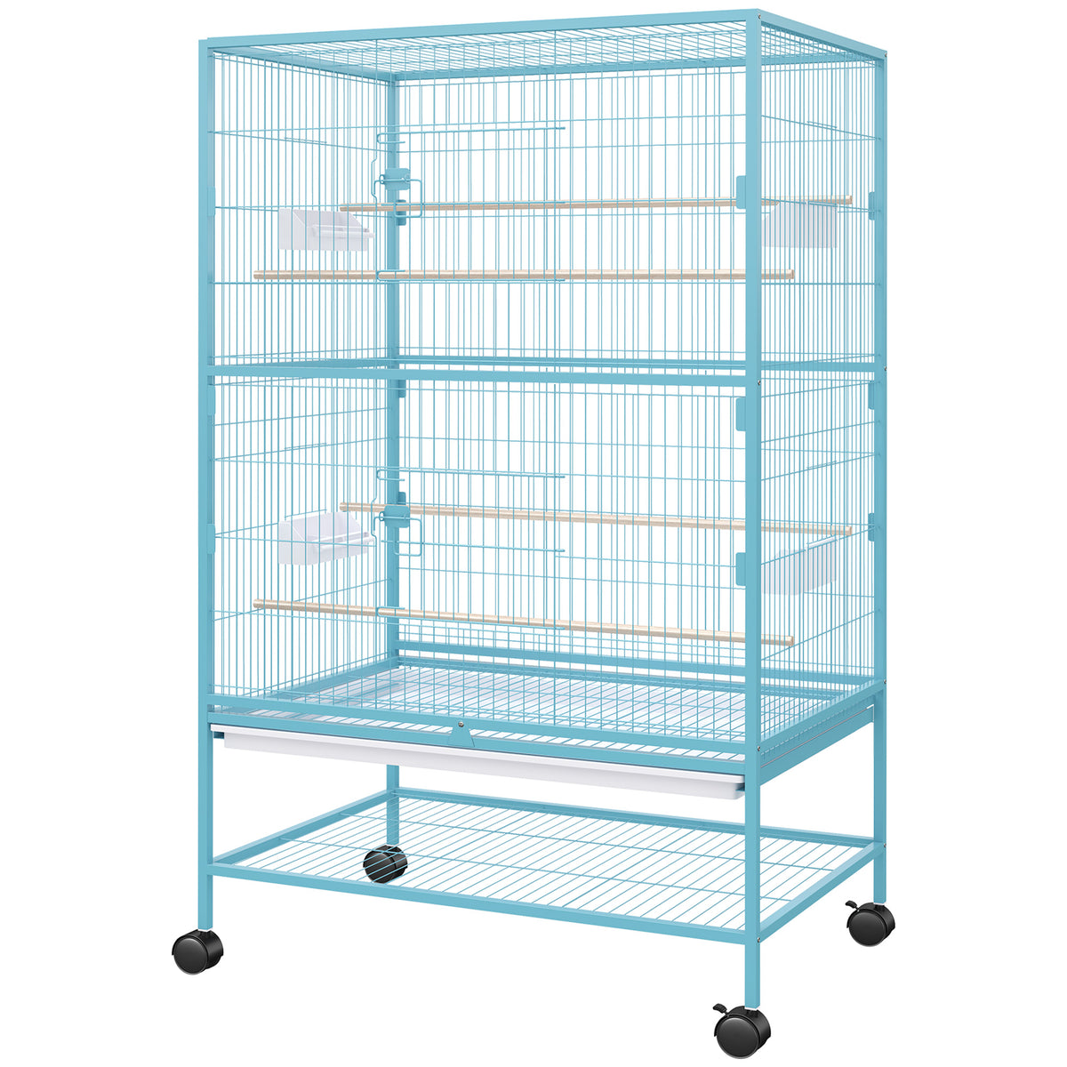 52" Large Rolling Steel Bird Cage with Storage Shelf - Light Blue-Birds-DECOROLALA