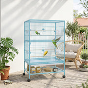 52" Large Rolling Steel Bird Cage with Storage Shelf - Light Blue-Birds-DECOROLALA