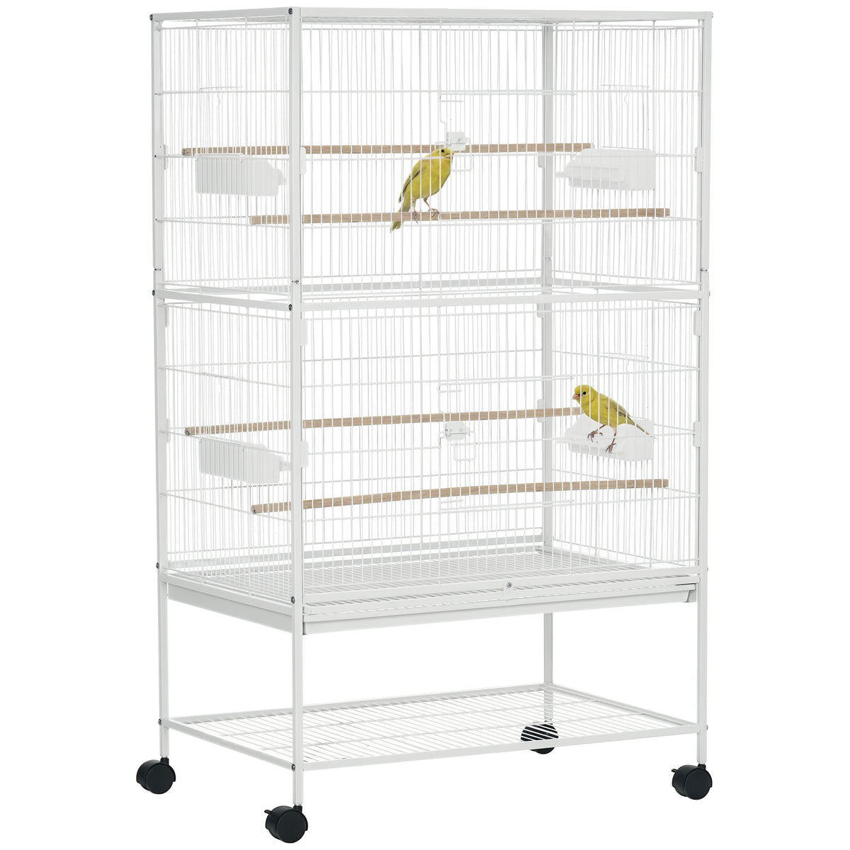 52" Large Rolling Steel Bird Cage with Storage Shelf - White-Birds-DECOROLALA