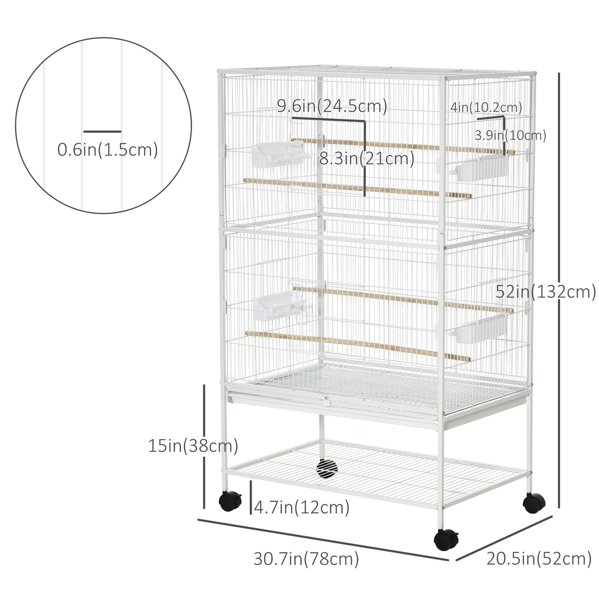 52" Large Rolling Steel Bird Cage with Storage Shelf - White-Birds-DECOROLALA