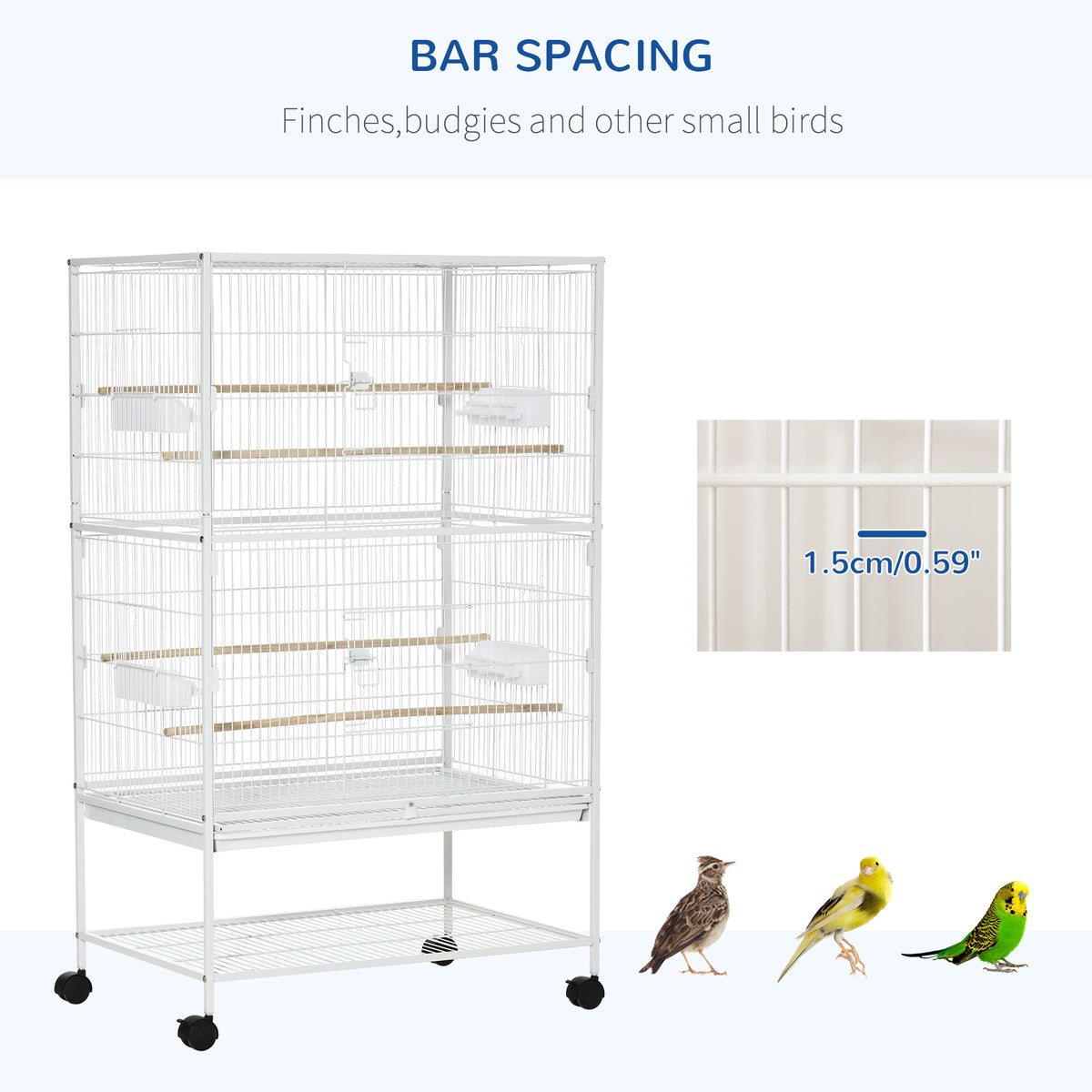 52" Large Rolling Steel Bird Cage with Storage Shelf - White-Birds-DECOROLALA