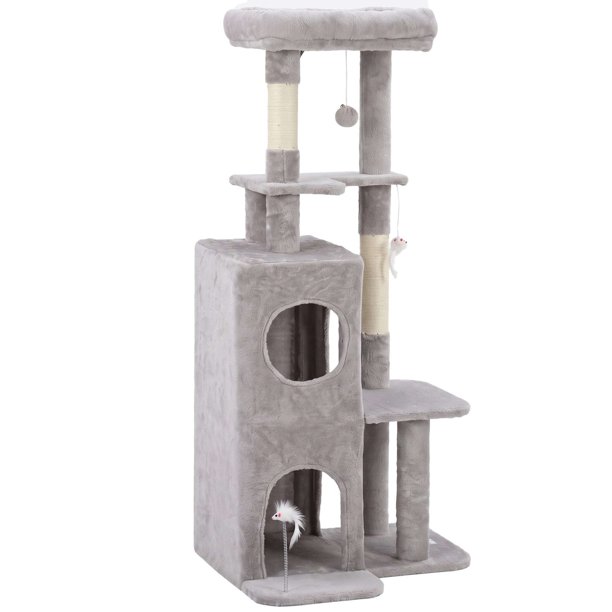 52" Multi-Level Cat Tree Tower with 2-Tier Condo - Light Grey-Cats-DECOROLALA