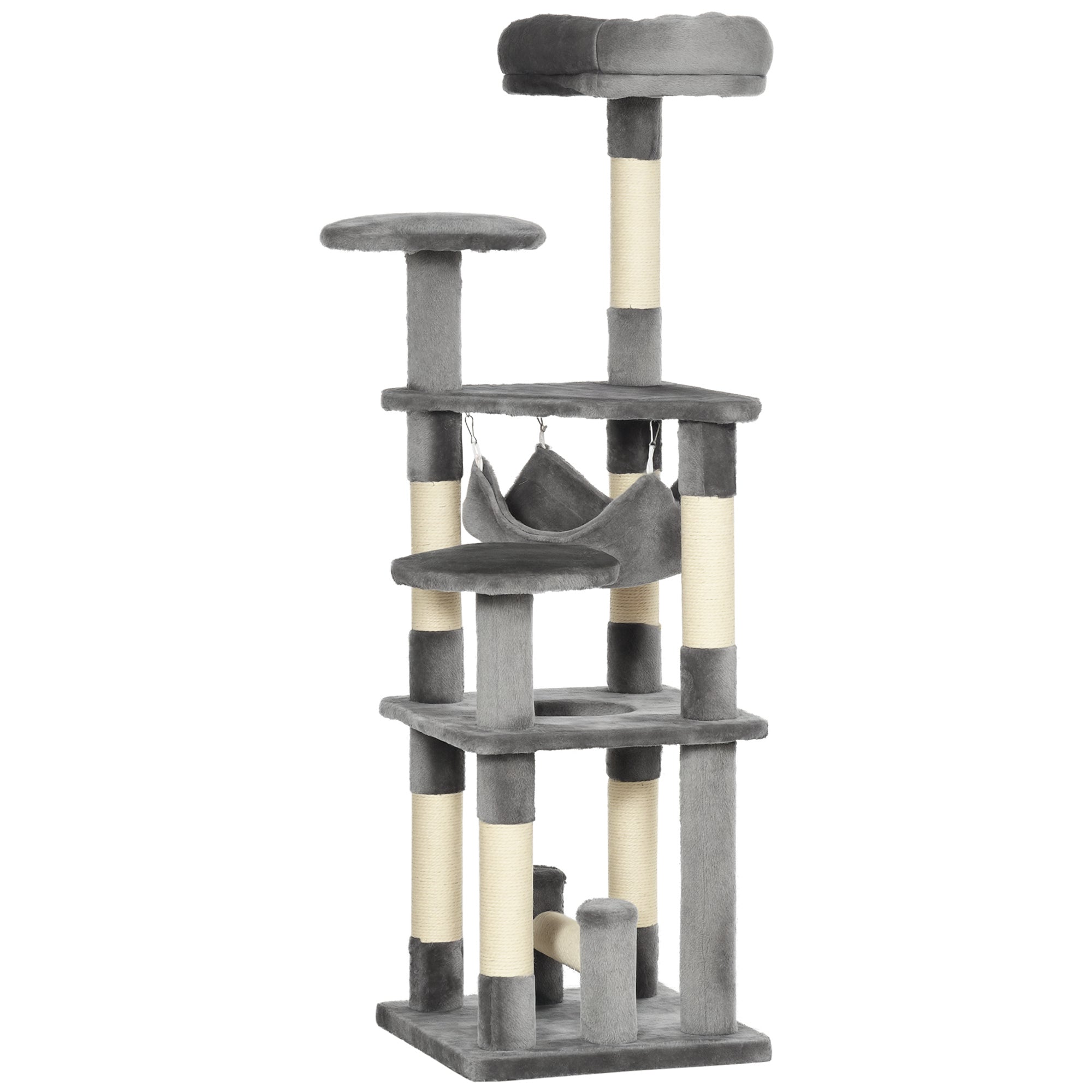 52" Multi-Level Cat Tree Tower with Hammock - Grey-Cats-DECOROLALA
