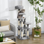 52" Multi-Level Cat Tree Tower with Hammock - Grey-Cats-DECOROLALA