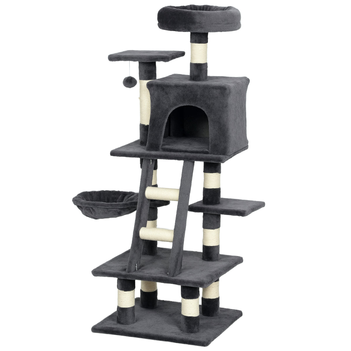 52" Multi-Level Cat Tree with Condo, Hammock and Sisal Posts - Grey-Cat Supplies-DECOROLALA