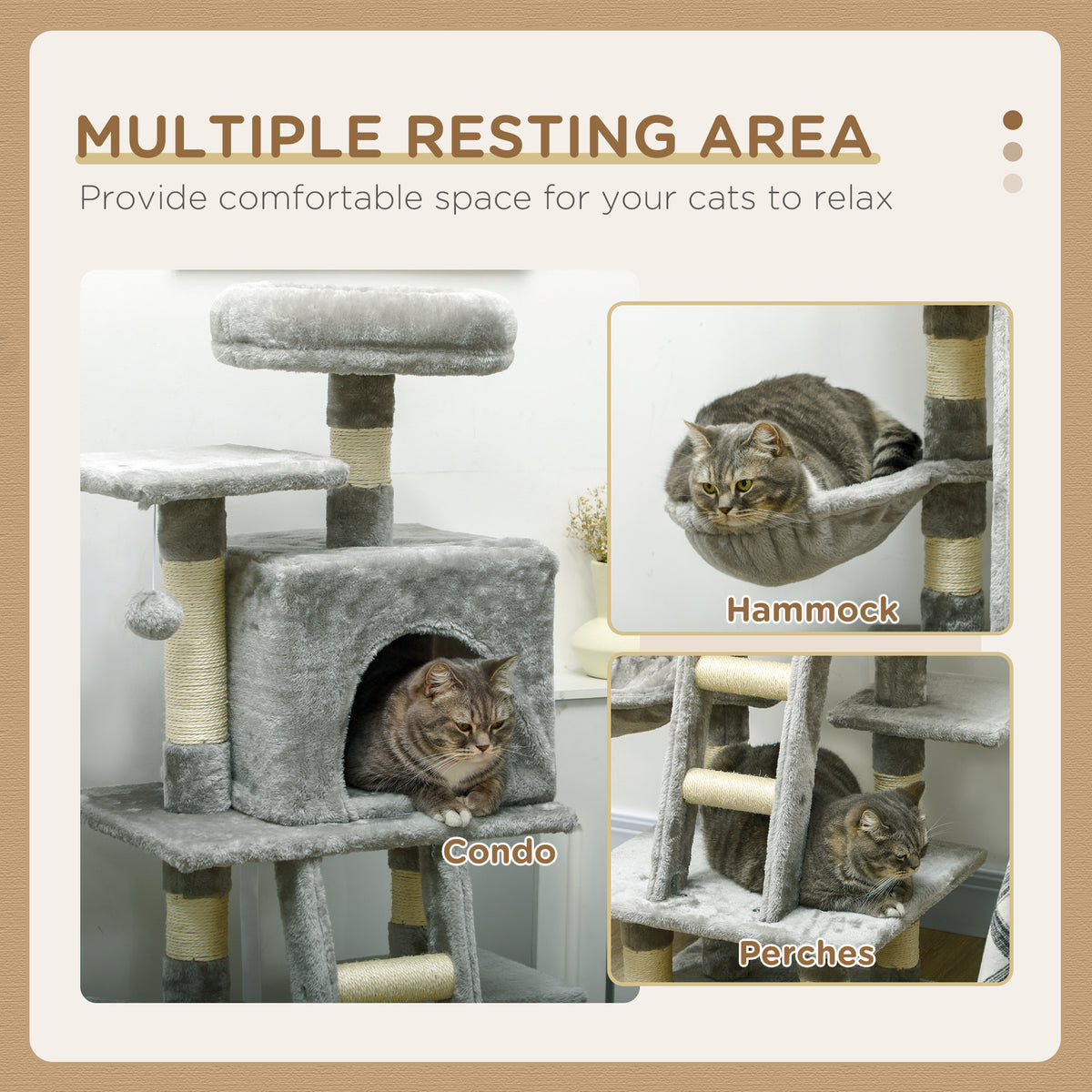 52" Multi-Level Cat Tree with Condo, Hammock and Sisal Posts - Grey-Cats-DECOROLALA