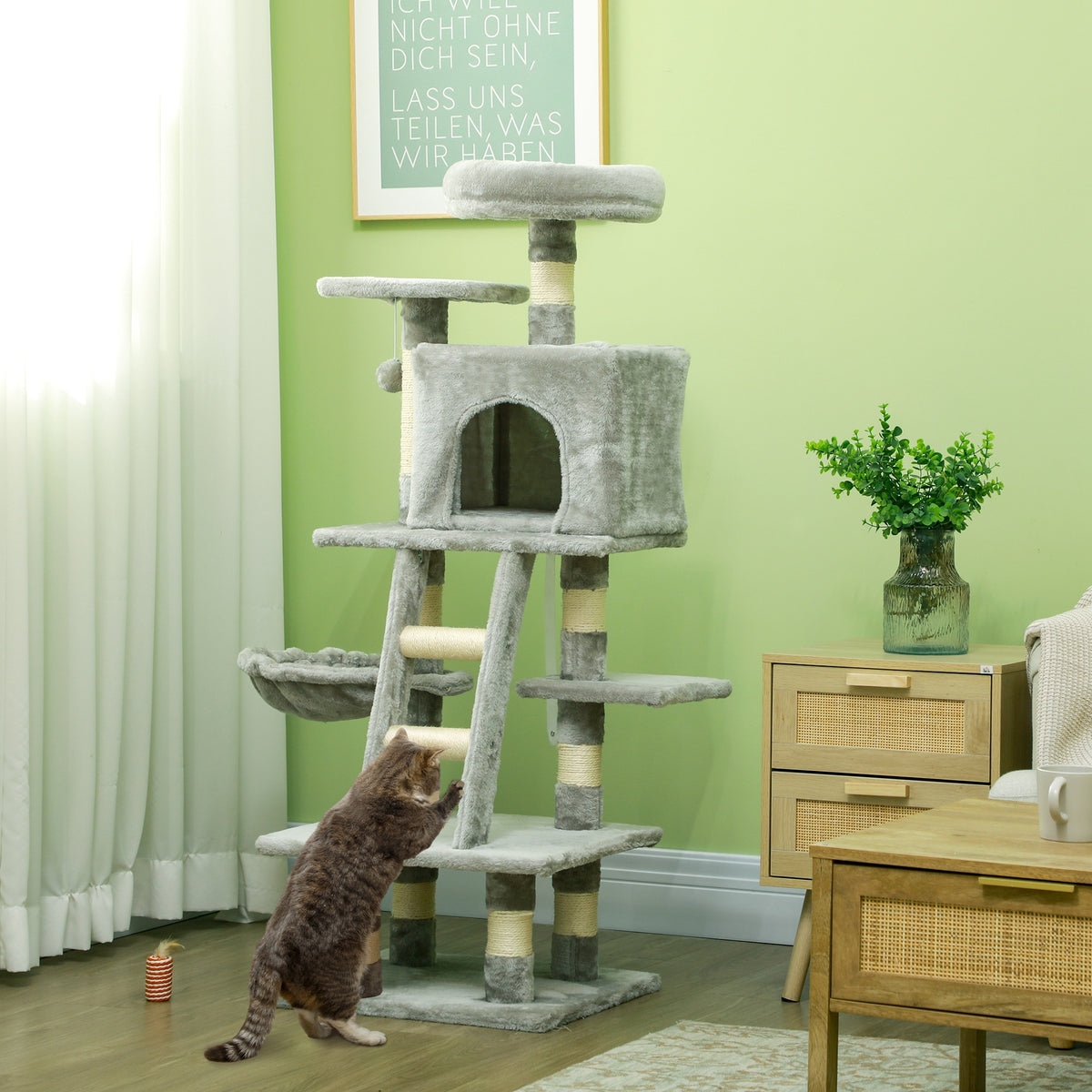 52" Multi-Level Cat Tree with Condo, Hammock and Sisal Posts - Grey-Cats-DECOROLALA