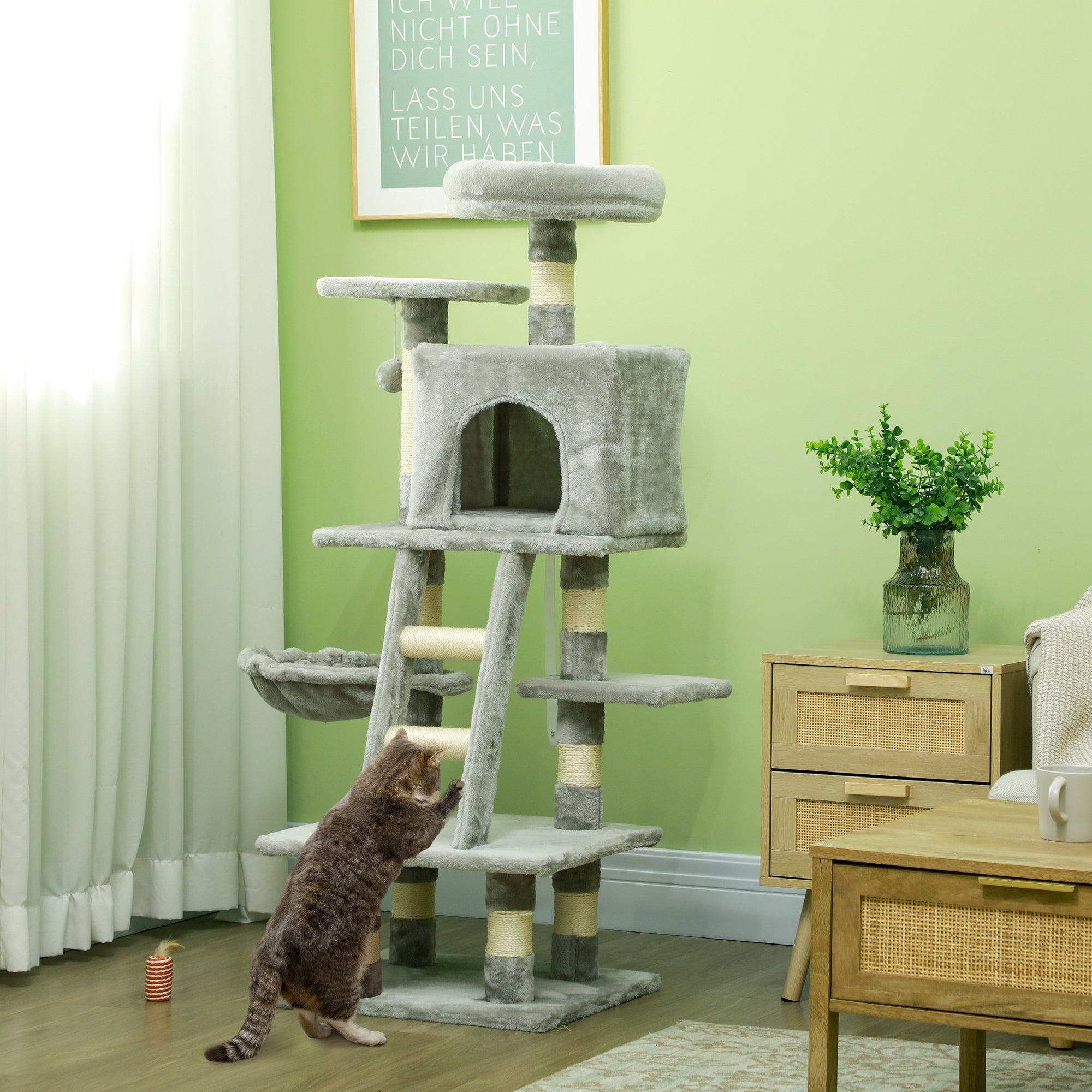 52" Multi-Level Cat Tree with Condo, Hammock and Sisal Posts - Grey-Cats-DECOROLALA