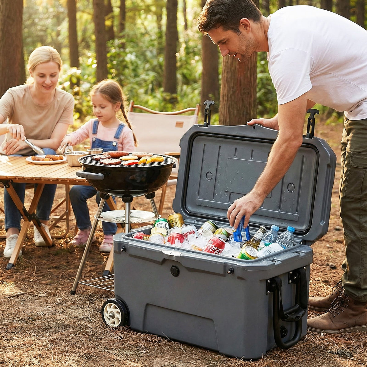 52 Quart Portable Hard Cooler with 6-Day Ice Retention and Wheels-Gray-Coolers-DECOROLALA