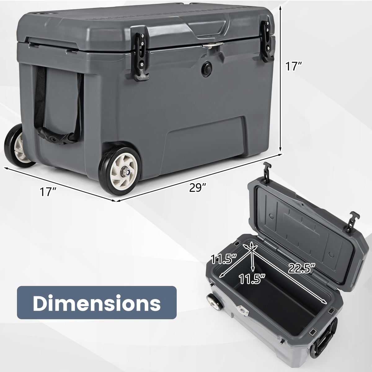 52 Quart Portable Hard Cooler with 6-Day Ice Retention and Wheels-Gray-Coolers-DECOROLALA