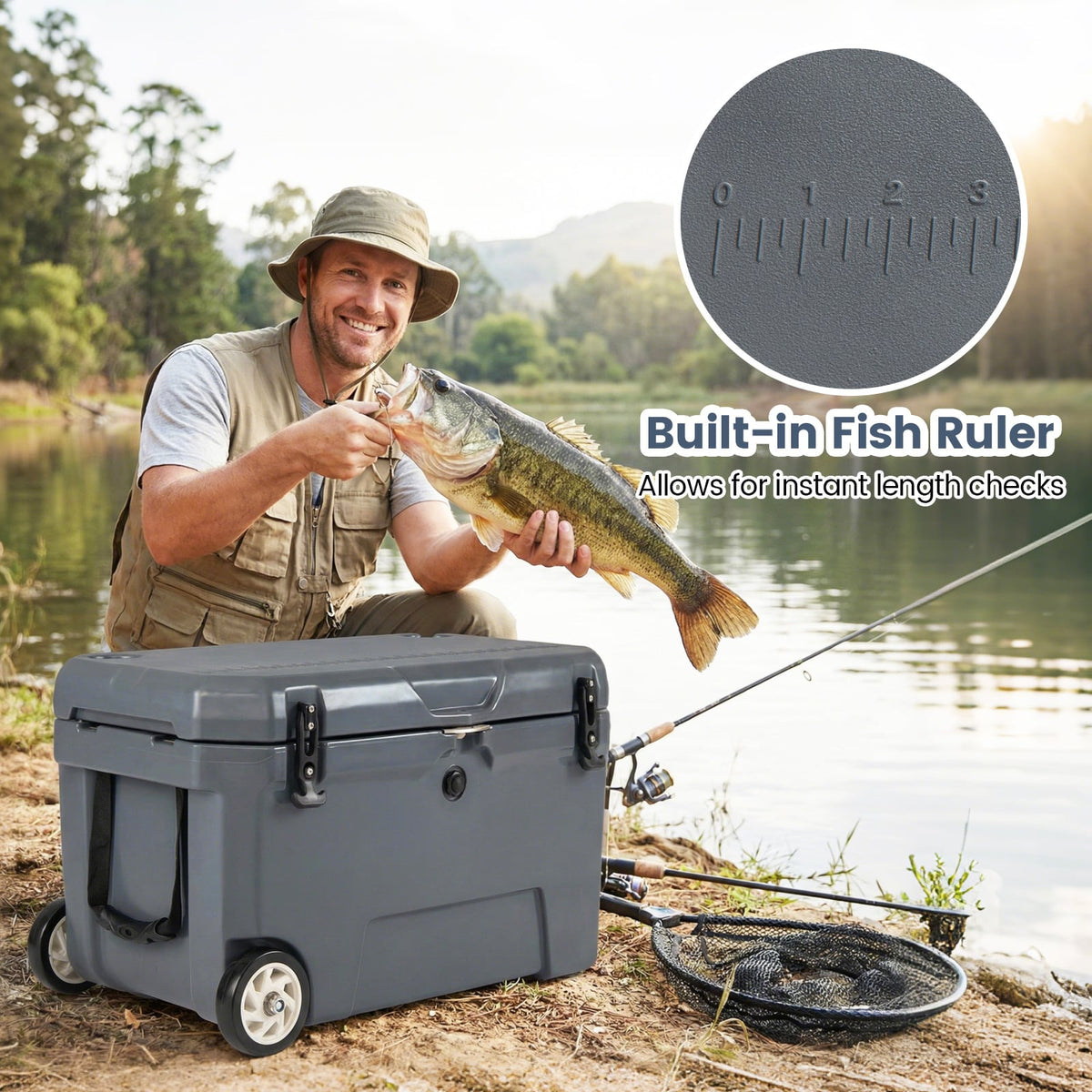52 Quart Portable Hard Cooler with 6-Day Ice Retention and Wheels-Gray-Coolers-DECOROLALA