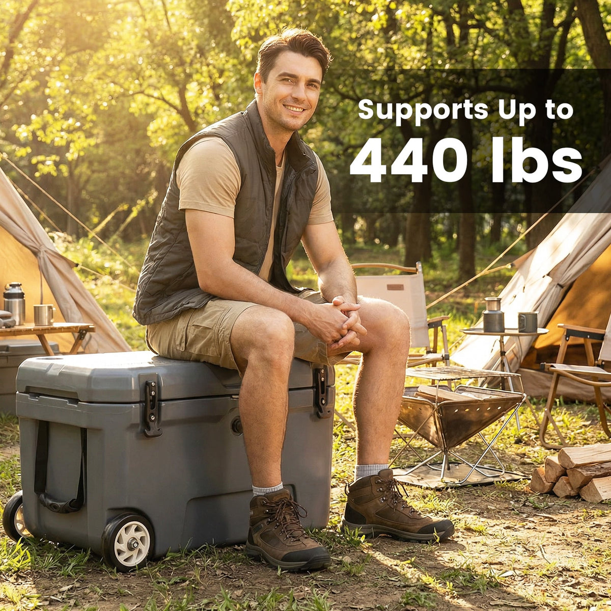 52 Quart Portable Hard Cooler with 6-Day Ice Retention and Wheels-Gray-Coolers-DECOROLALA