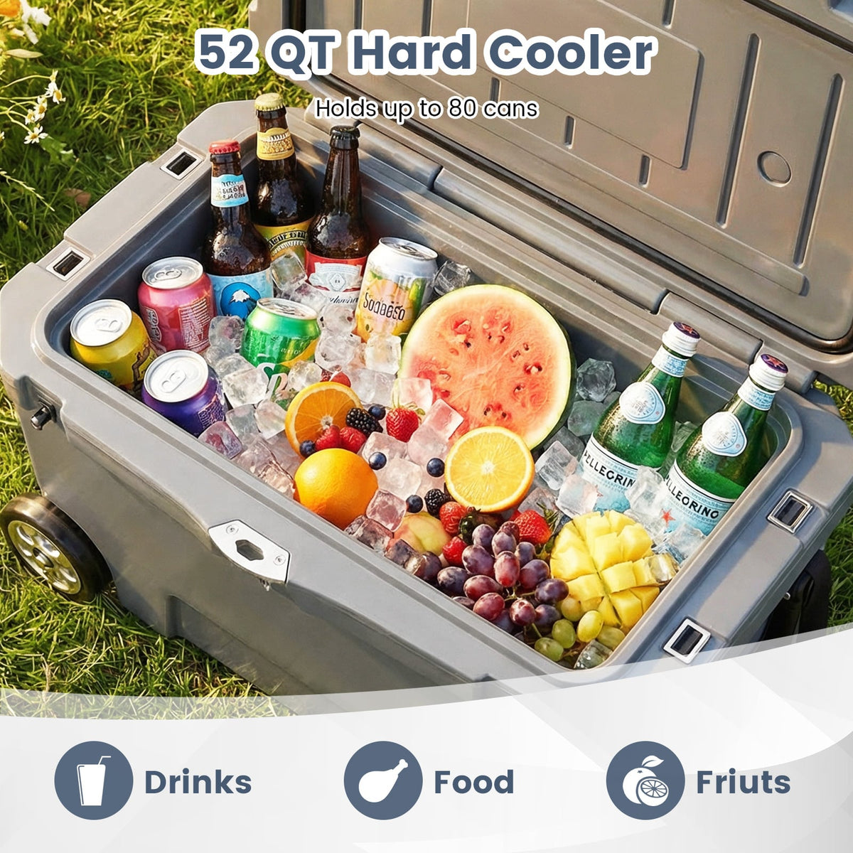 52 Quart Portable Hard Cooler with 6-Day Ice Retention and Wheels-Gray-Coolers-DECOROLALA