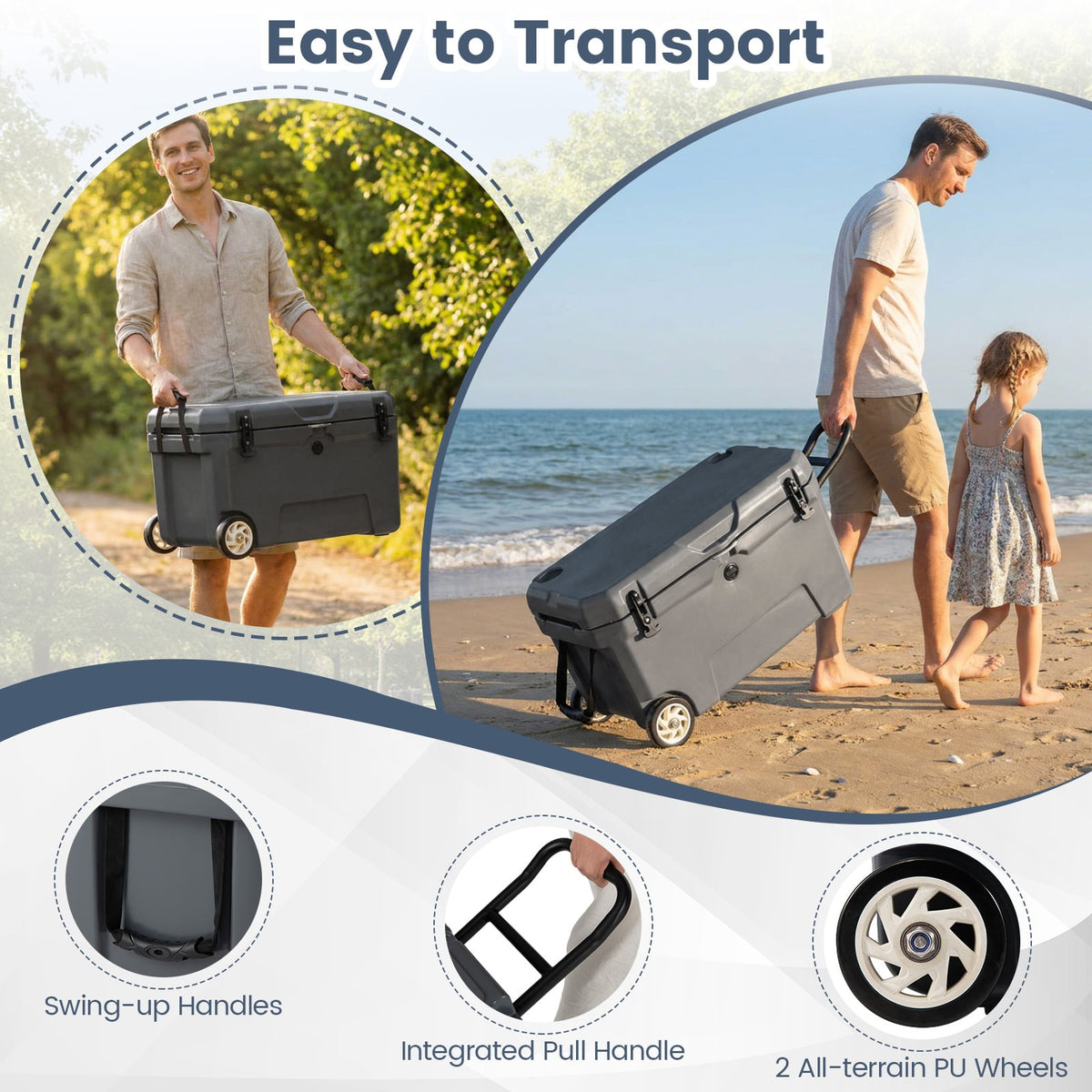 52 Quart Portable Hard Cooler with 6-Day Ice Retention and Wheels-Gray-Coolers-DECOROLALA
