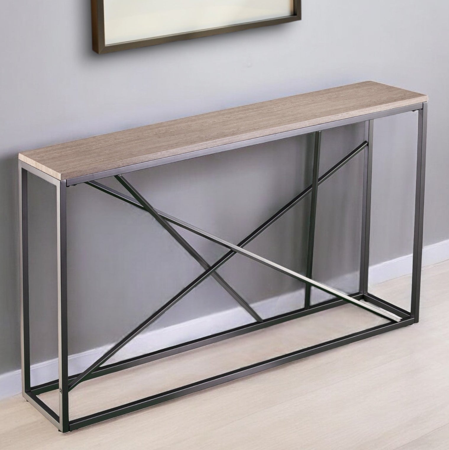52" Taupe and Gray Faux Stone Frame Console Table-Console Tables-DECOROLALA