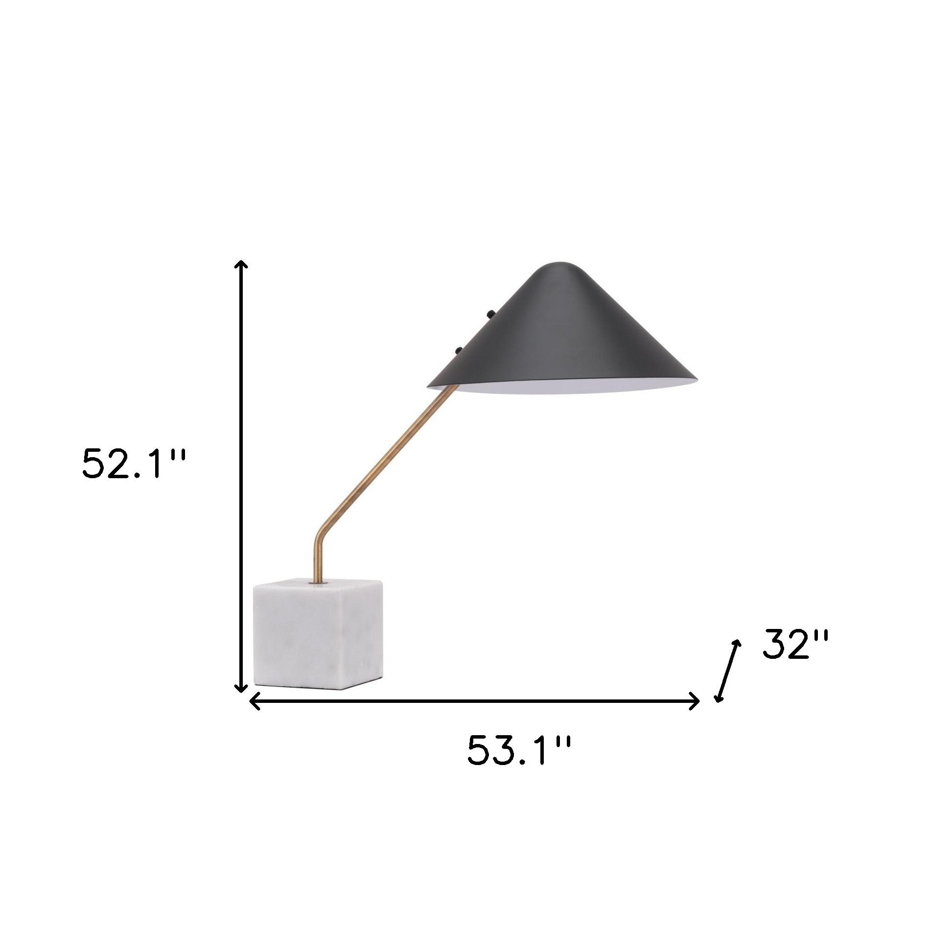 52" White Metal Bedside Table Lamp With Black Cone Shade-Table Lamps-DECOROLALA