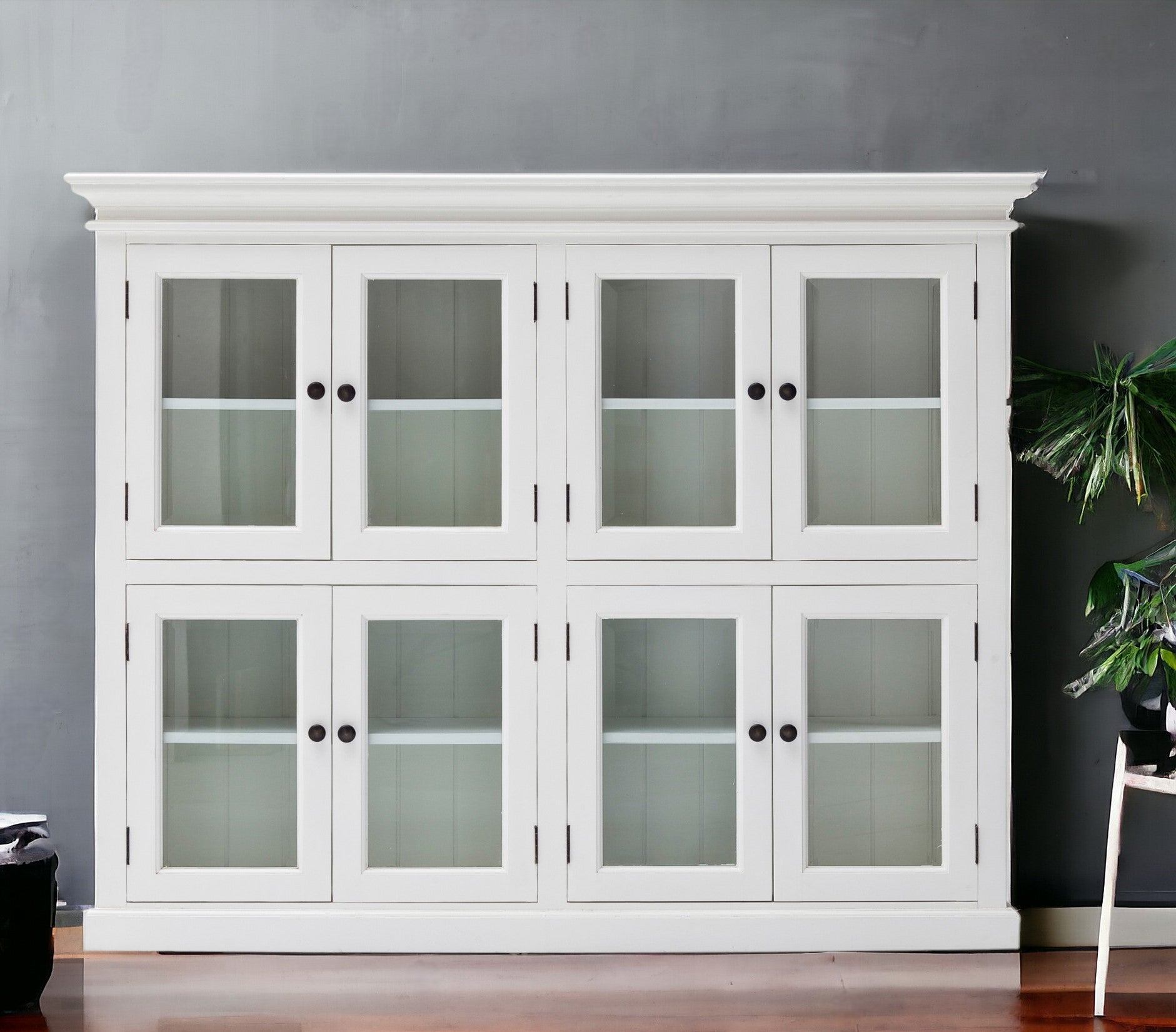 52" White Wood and Glass Two Level Storage Cabinet-Cabinets-DECOROLALA