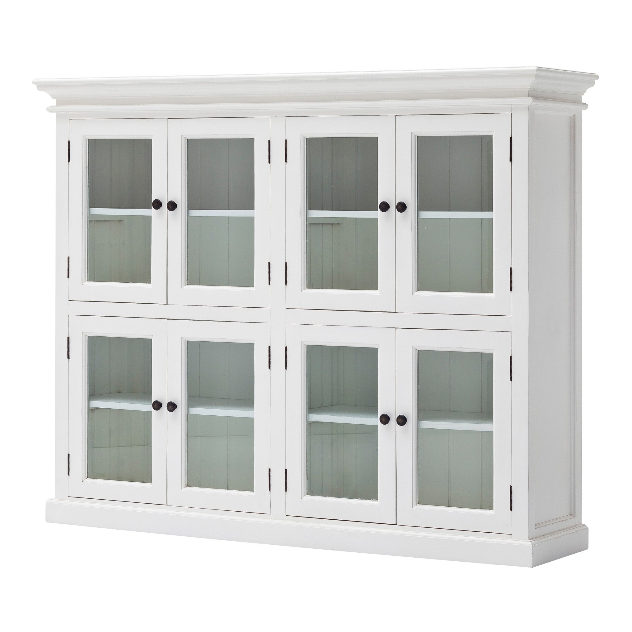 52" White Wood and Glass Two Level Storage Cabinet-Cabinets-DECOROLALA