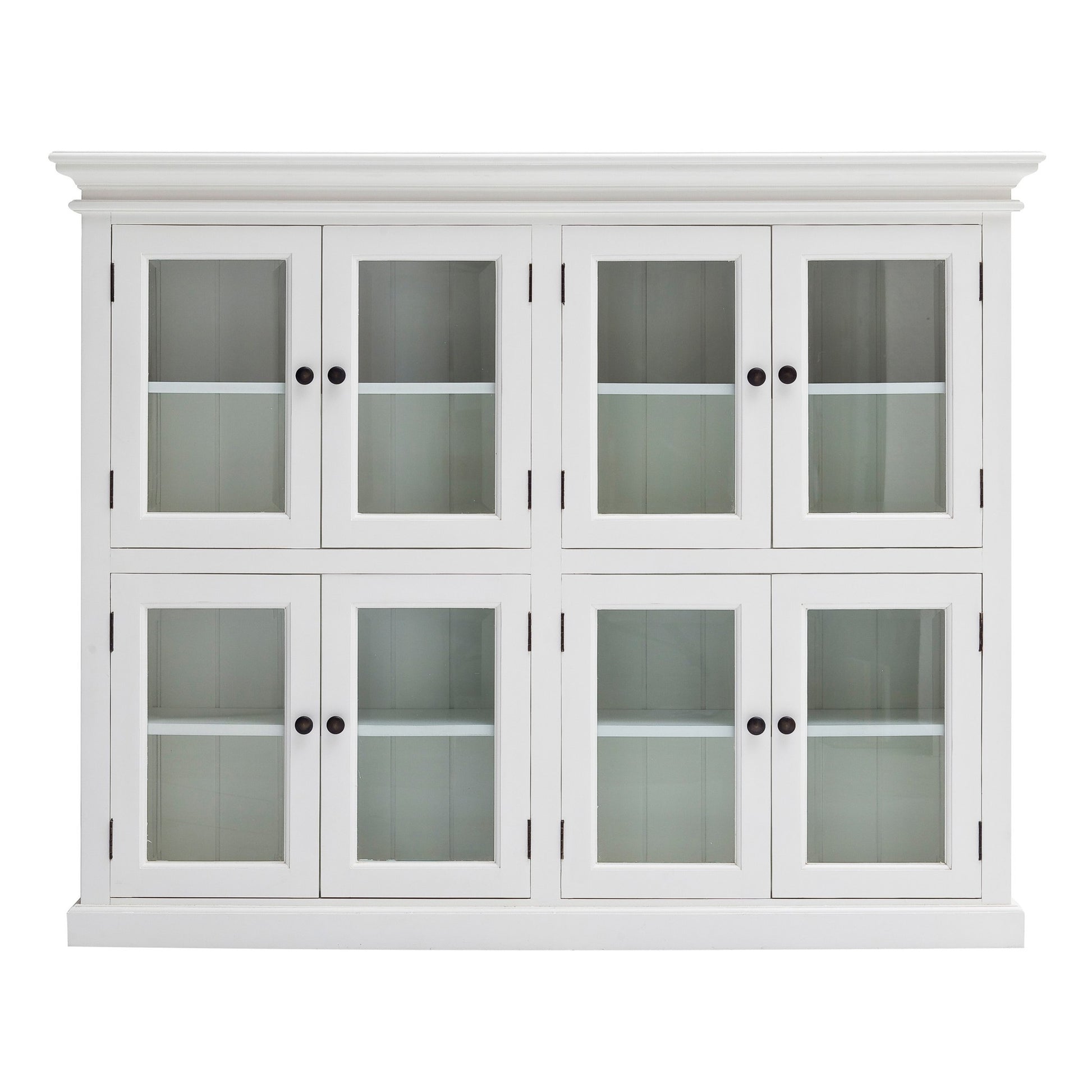 52" White Wood and Glass Two Level Storage Cabinet-Cabinets-DECOROLALA