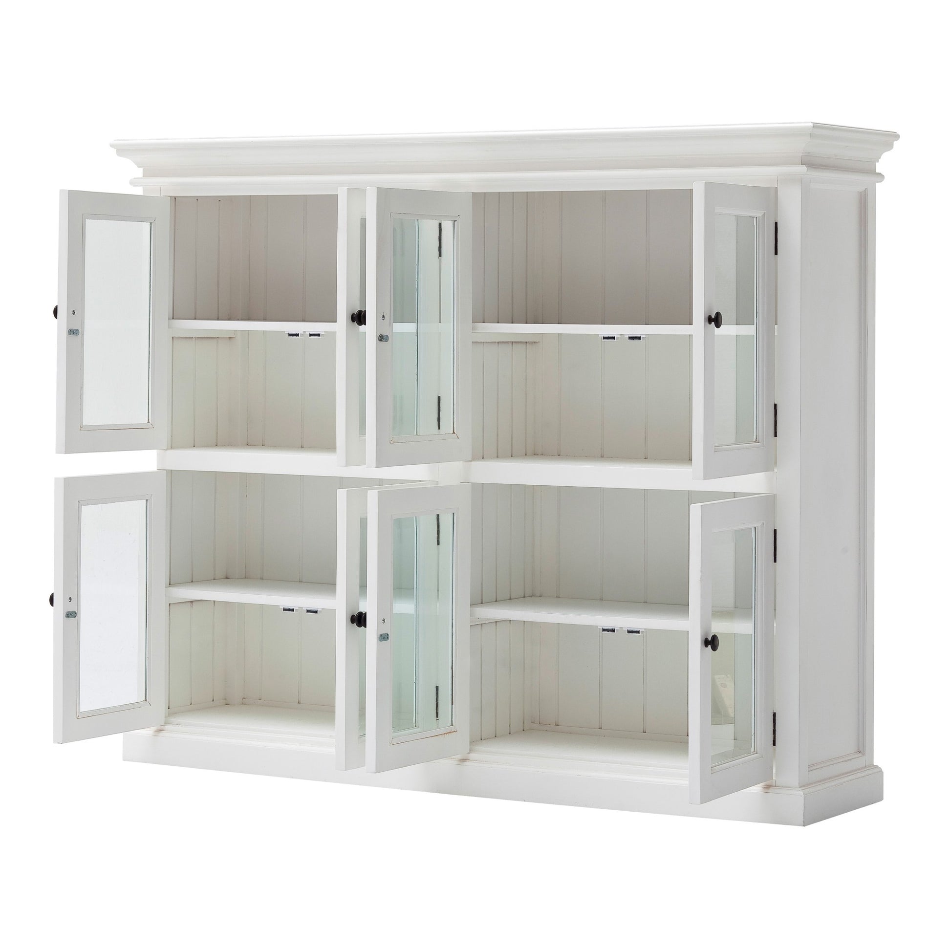 52" White Wood and Glass Two Level Storage Cabinet-Cabinets-DECOROLALA