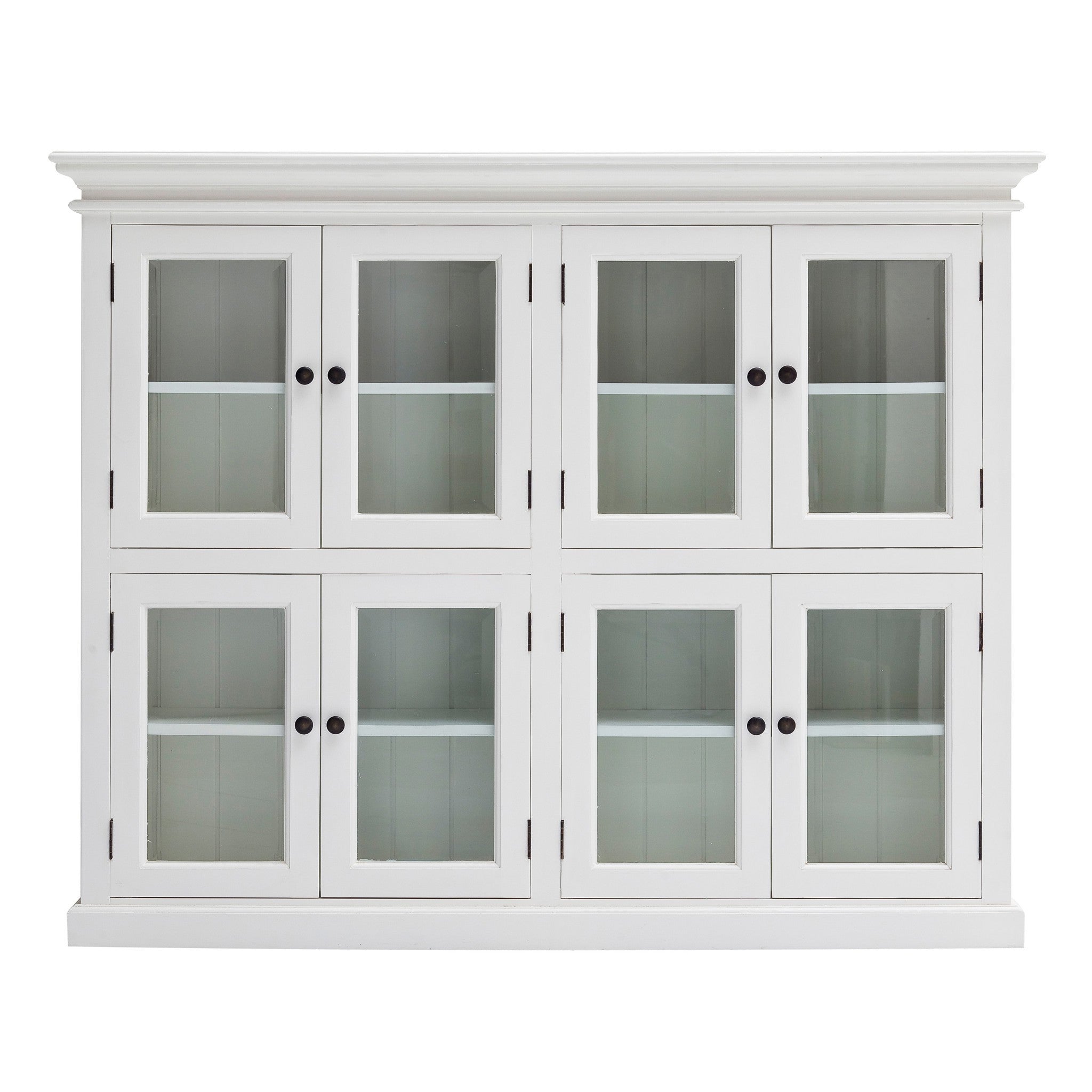 52" White Wood and Glass Two Level Storage Cabinet-Cabinets-DECOROLALA