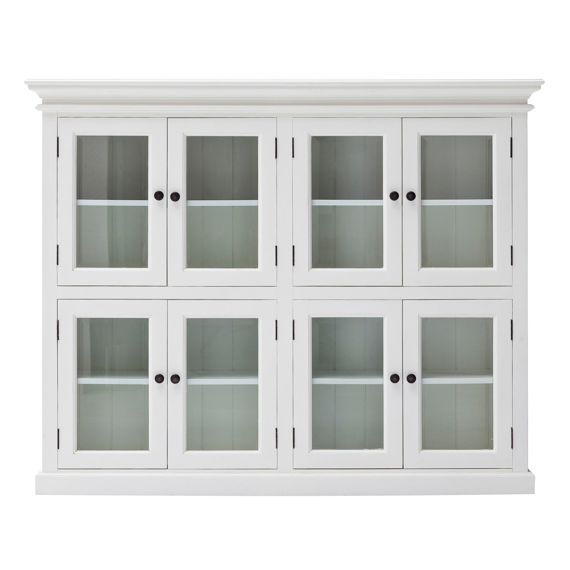 52" White Wood and Glass Two Level Storage Cabinet-Cabinets-DECOROLALA