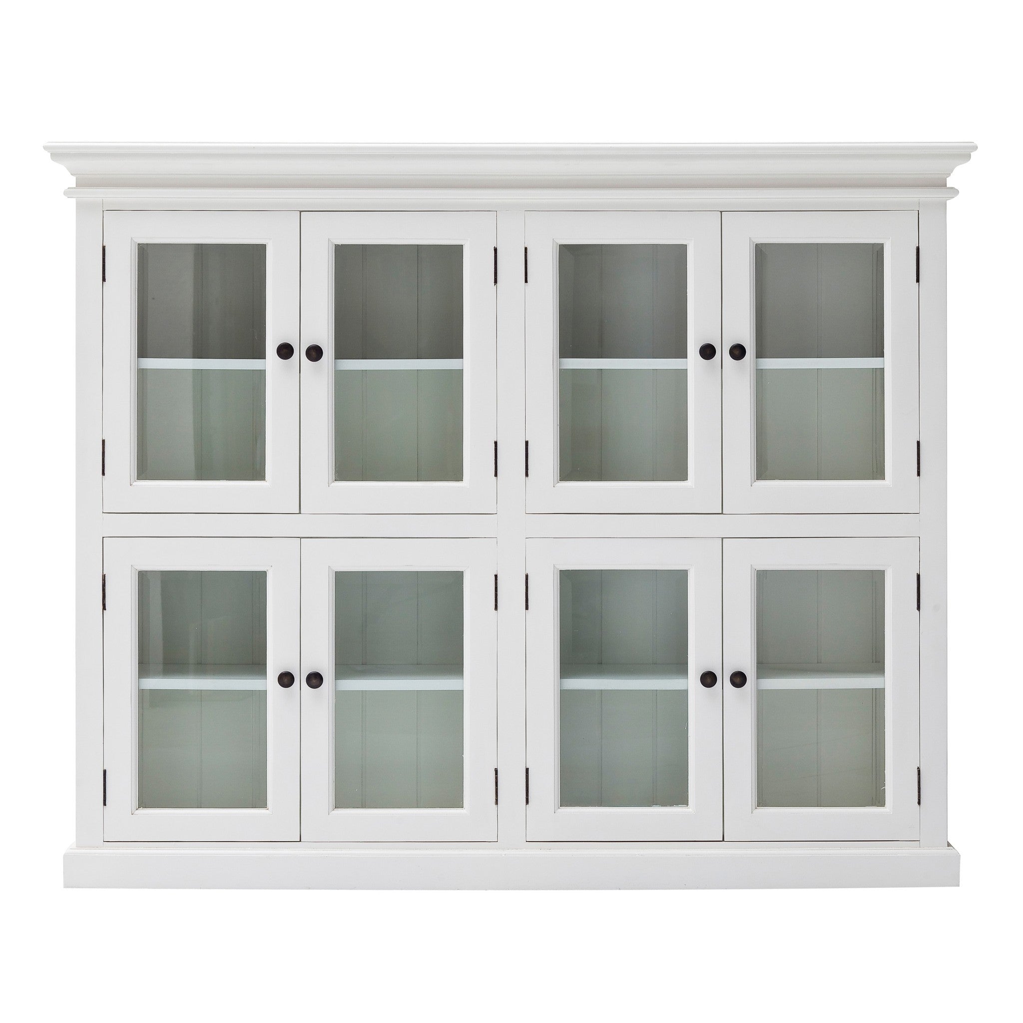52" White Wood and Glass Two Level Storage Cabinet-Cabinets-DECOROLALA