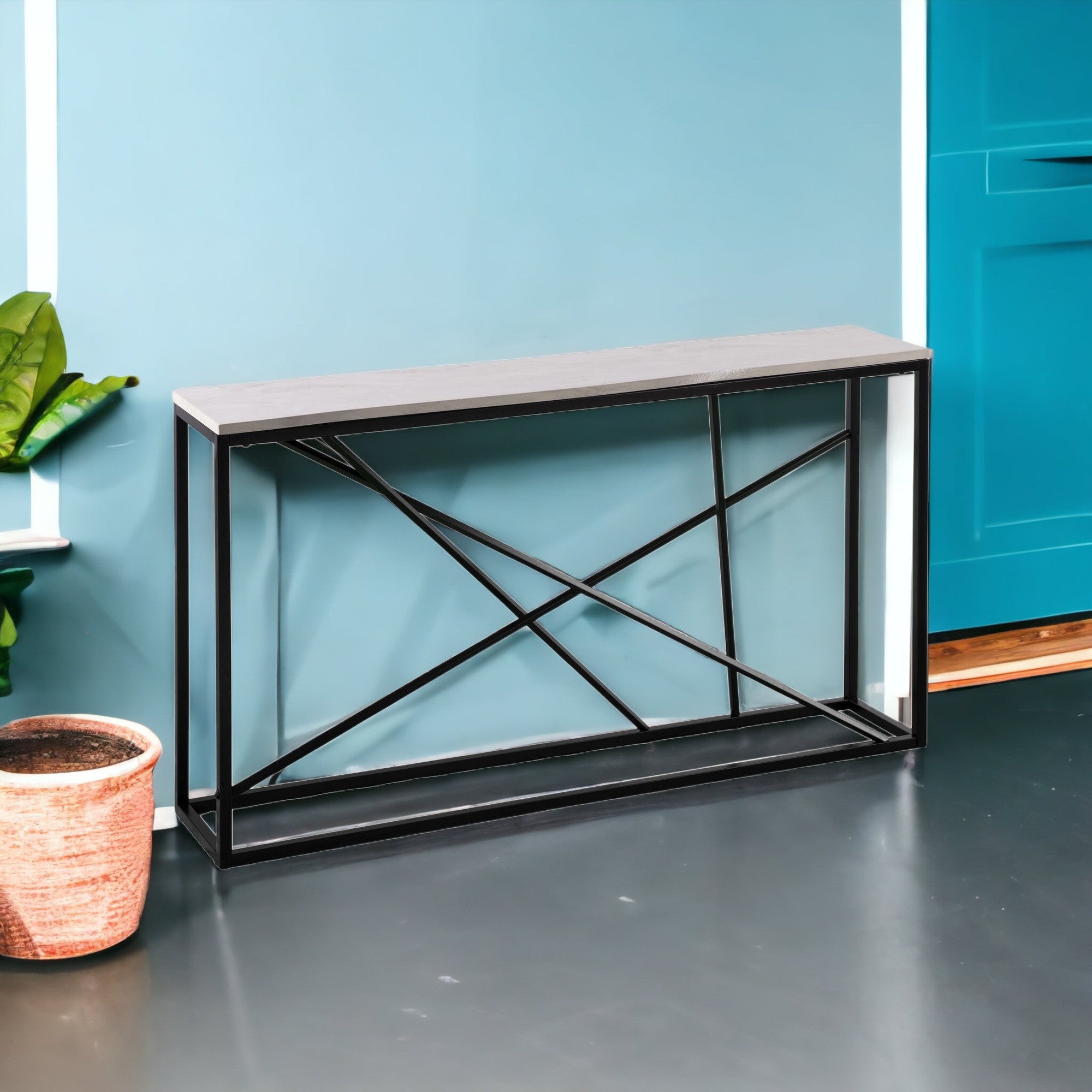 52" White and Black Faux Marble Frame Console Table-Console Tables-DECOROLALA