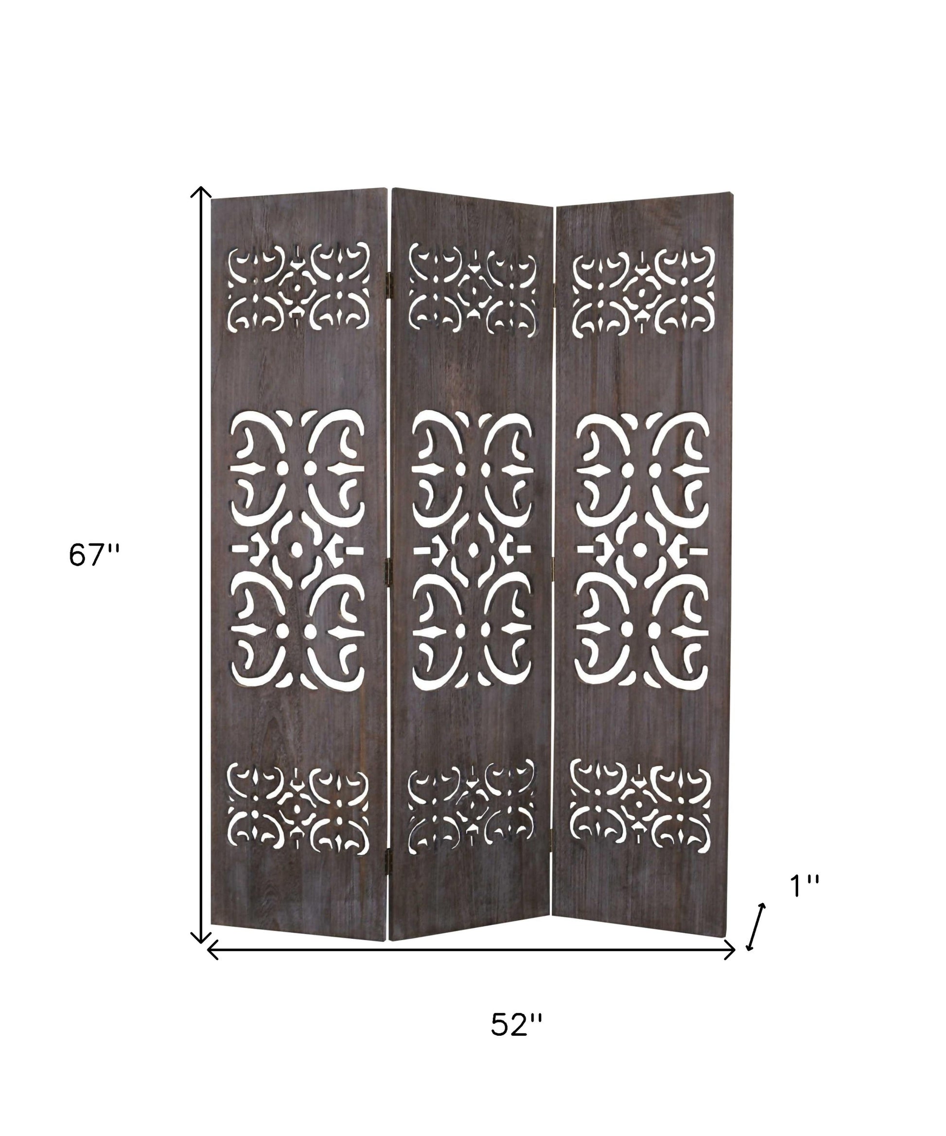 52 X 67 Brown 3 Panel Wood Screen-Room Dividers-DECOROLALA