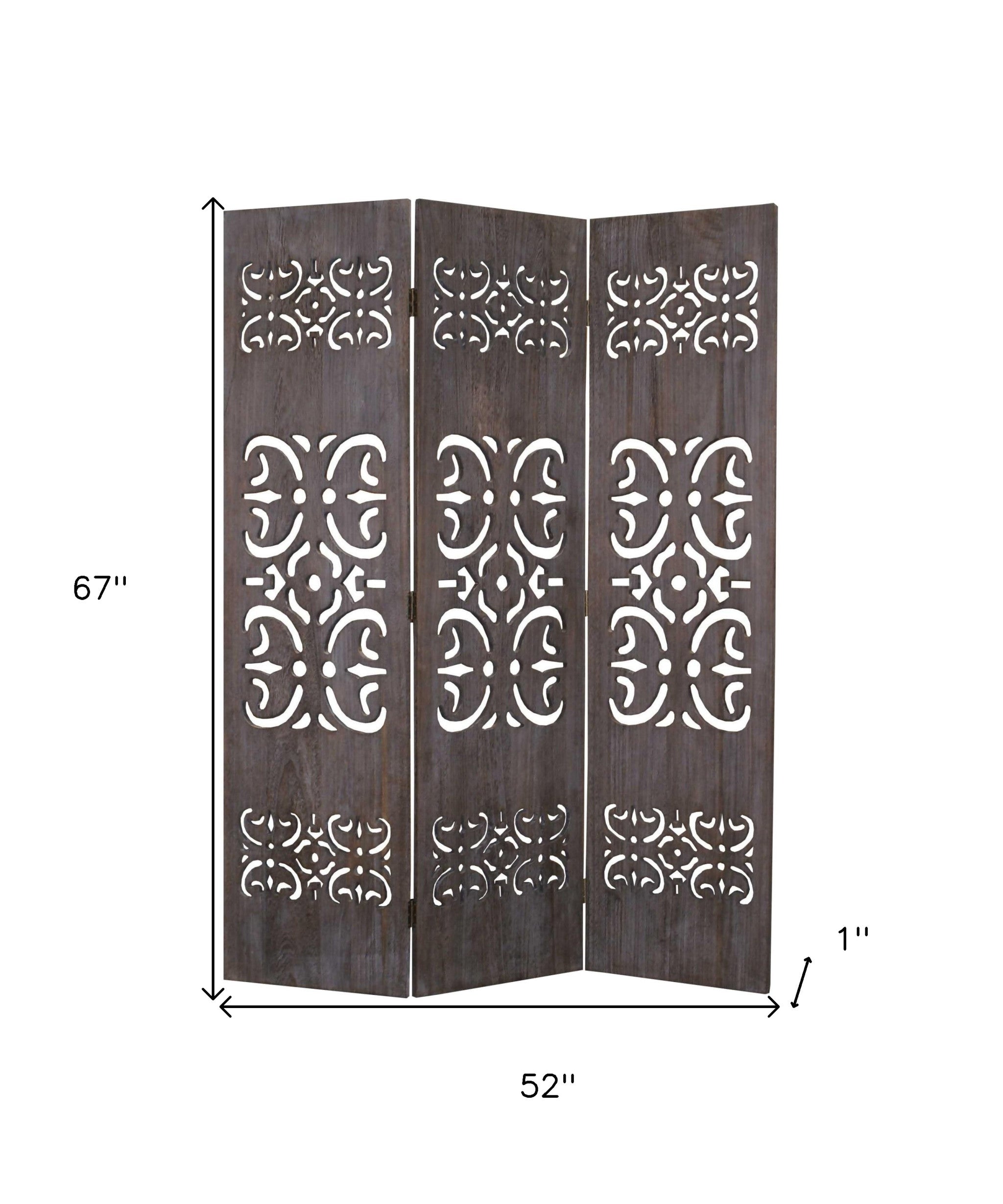 52 X 67 Brown 3 Panel Wood Screen-Room Dividers-DECOROLALA