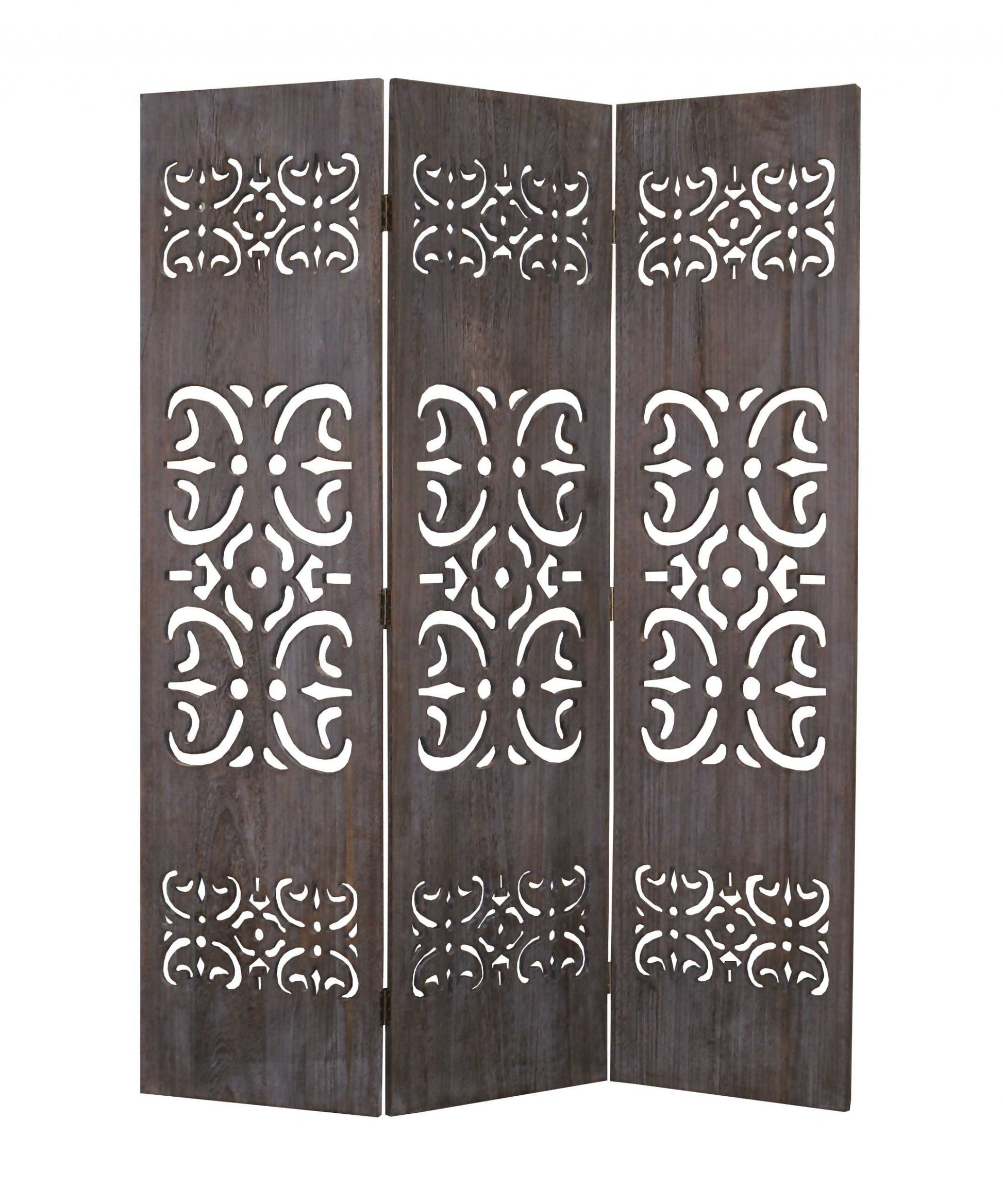 52 X 67 Brown 3 Panel Wood Screen-Room Dividers-DECOROLALA