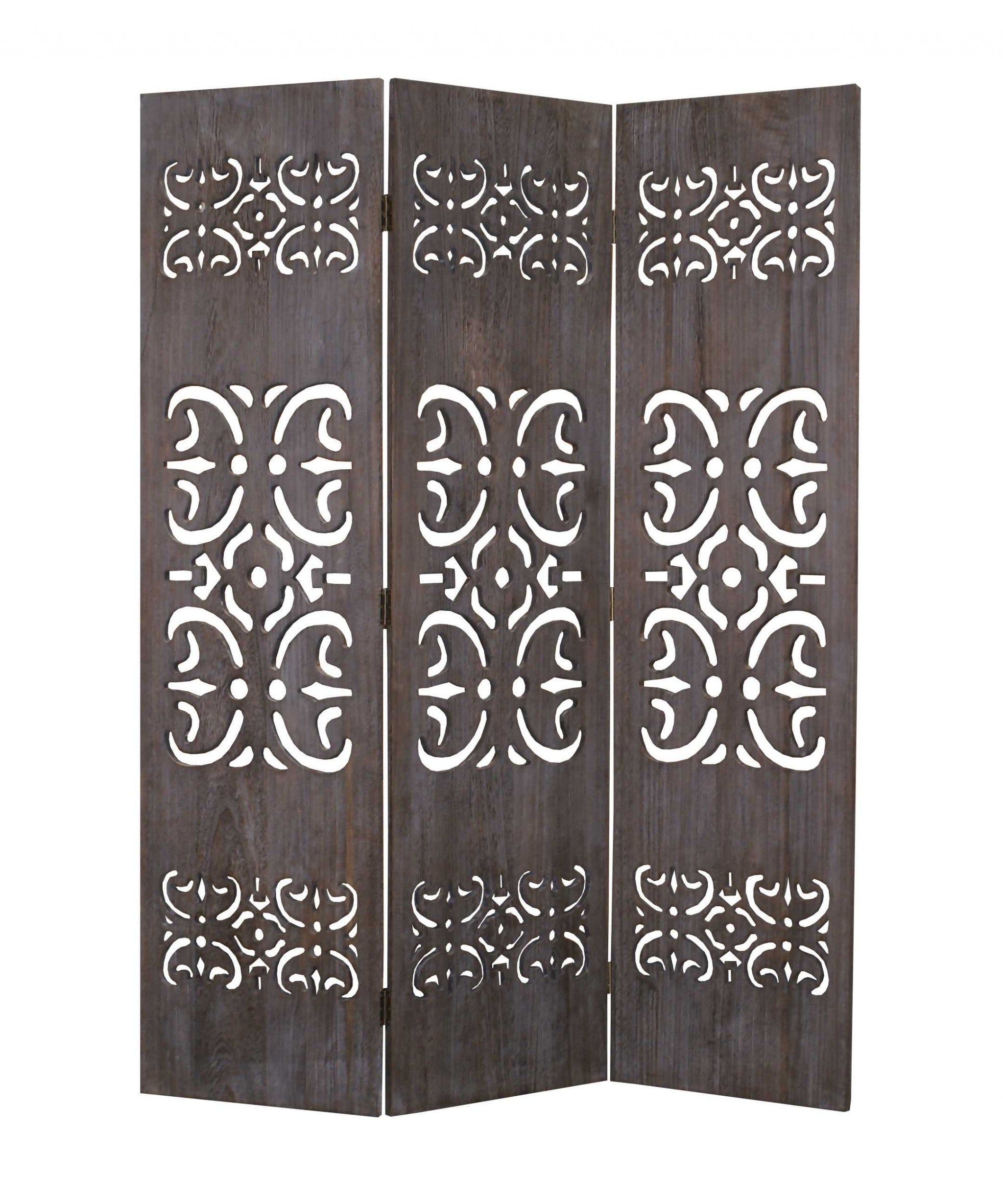 52 X 67 Brown 3 Panel Wood Screen-Room Dividers-DECOROLALA