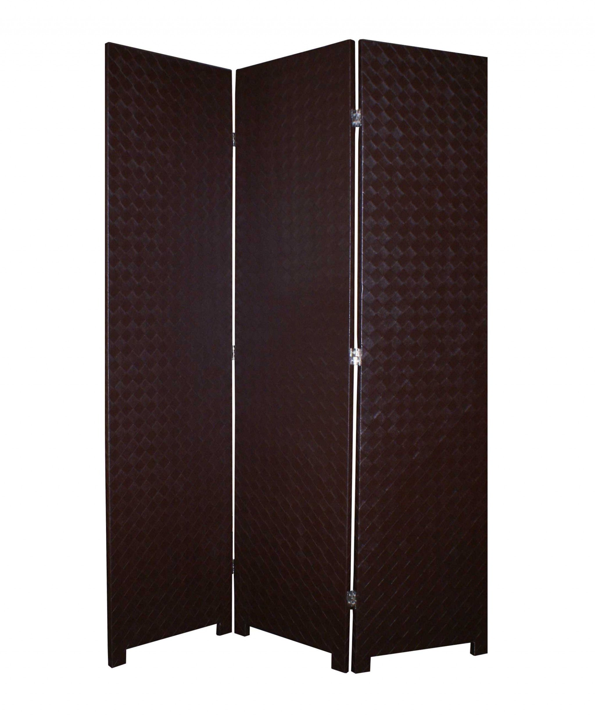 52 X 71 Brown Criss Cross Faux Leather Screen-Room Dividers-DECOROLALA