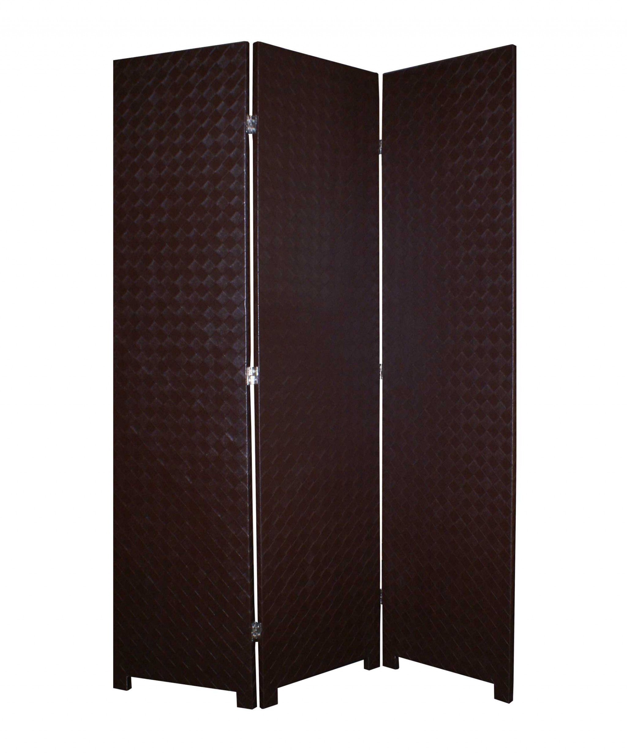 52 X 71 Brown Criss Cross Faux Leather Screen-Room Dividers-DECOROLALA