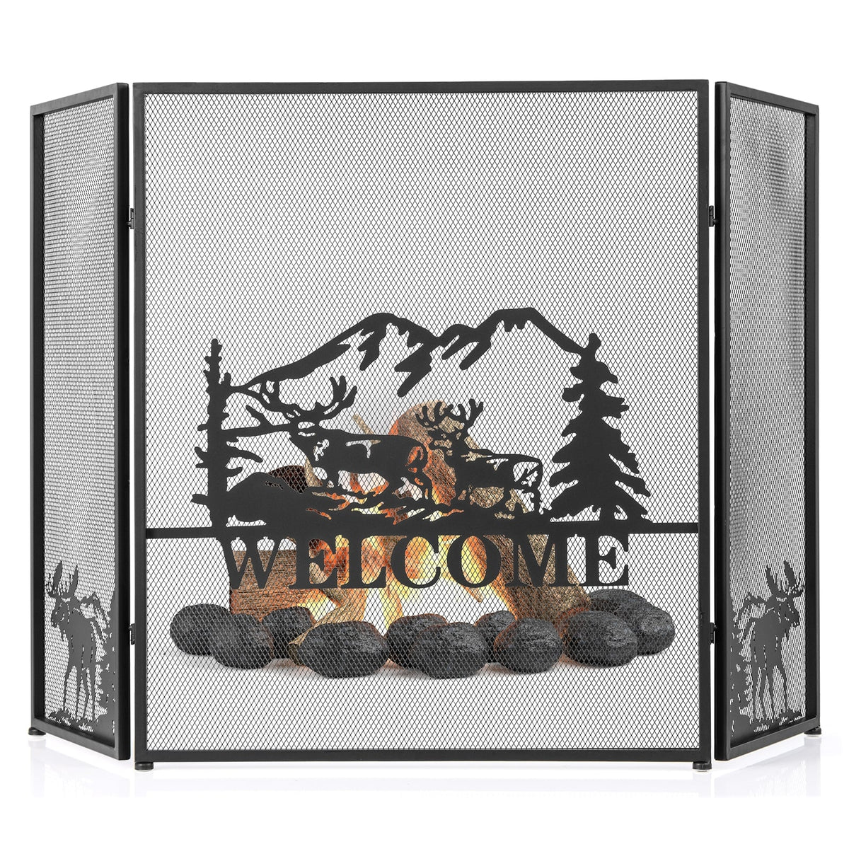 52 x 31 Inch Fireplace Screen-Black-Fireplace Tools-DECOROLALA