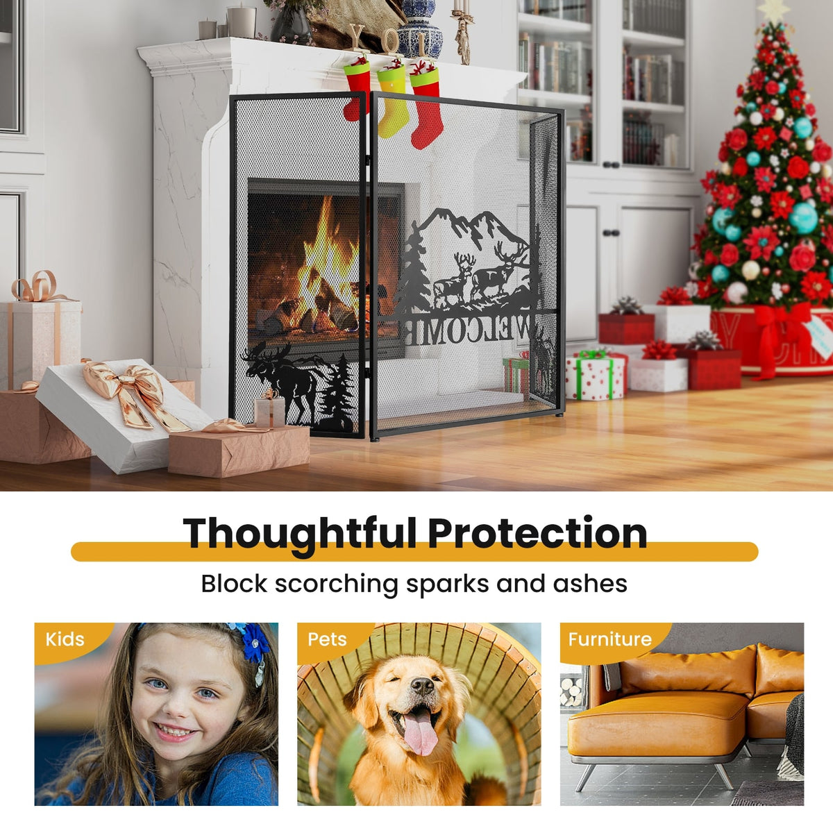 52 x 31 Inch Fireplace Screen-Black-Fireplace Tools-DECOROLALA
