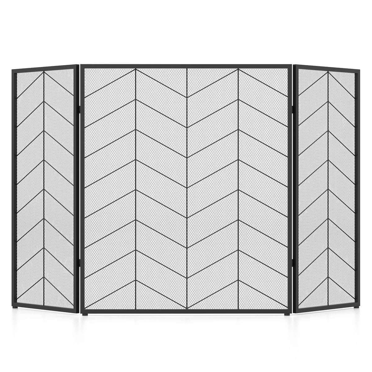 52 x 31 Inch Fireplace Screen with Chevron Herringbone Pattern-Fireplace Tools-DECOROLALA