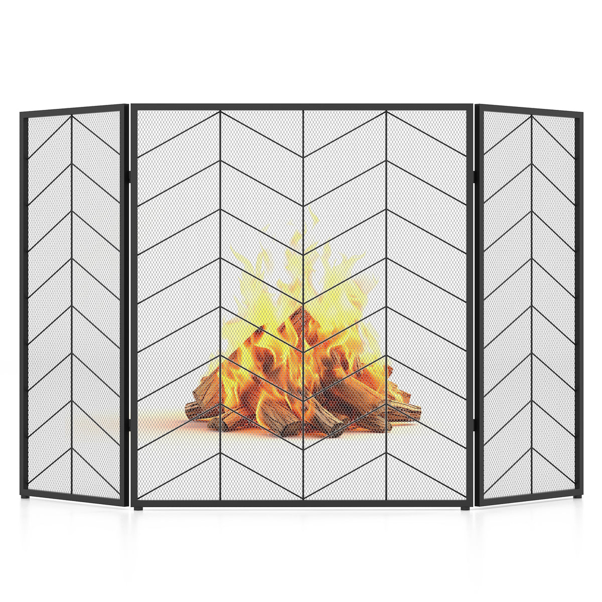 52 x 31 Inch Fireplace Screen with Chevron Herringbone Pattern-Fireplace Tools-DECOROLALA