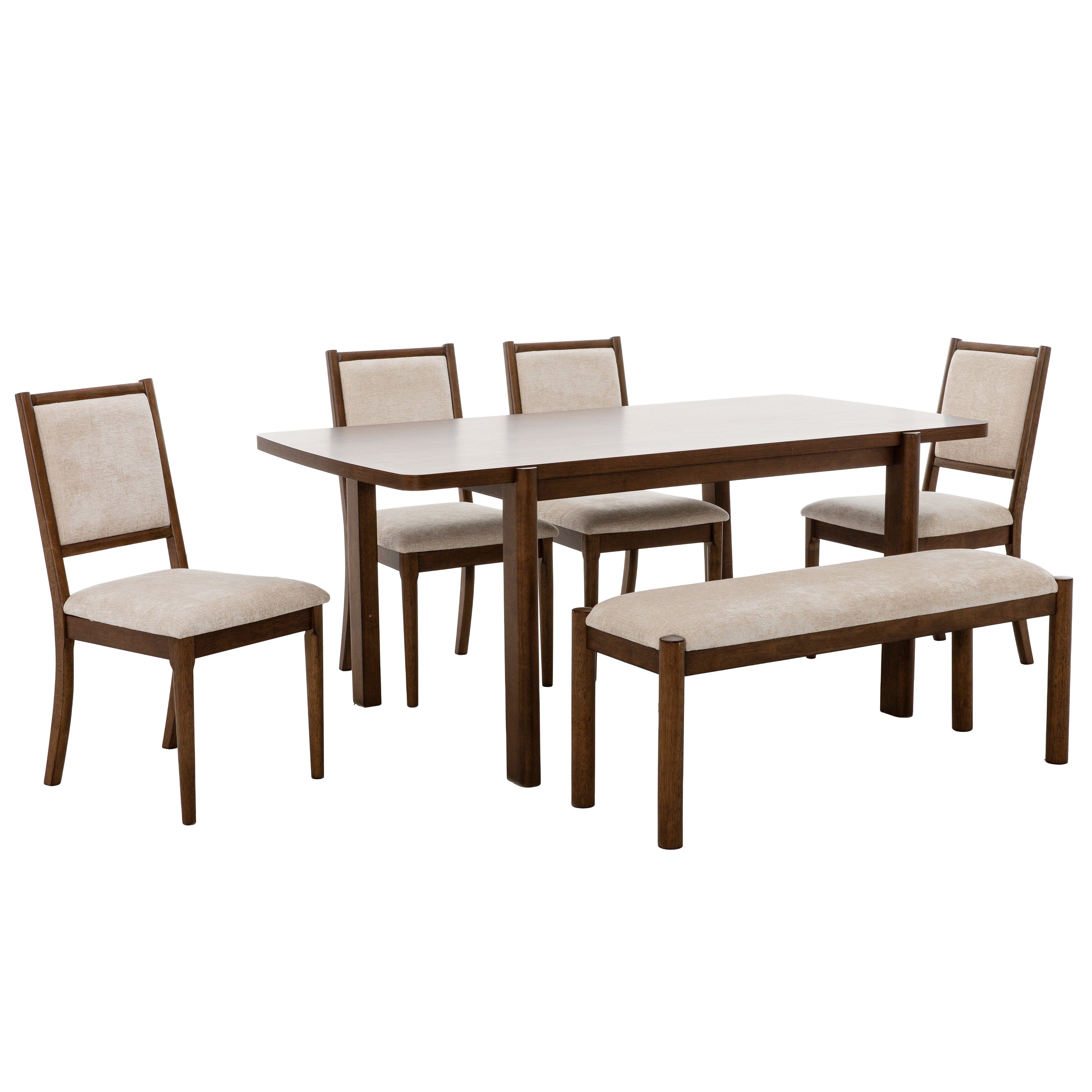5200 6-Piece Dining Set - Oak Veneer Table, 4 Chairs & Bench-Dining Set-DECOROLALA