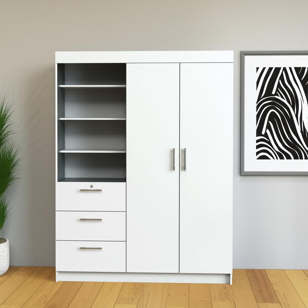 79" White Wood Two Door Three Drawer Combo Dresser-Dressers-DECOROLALA