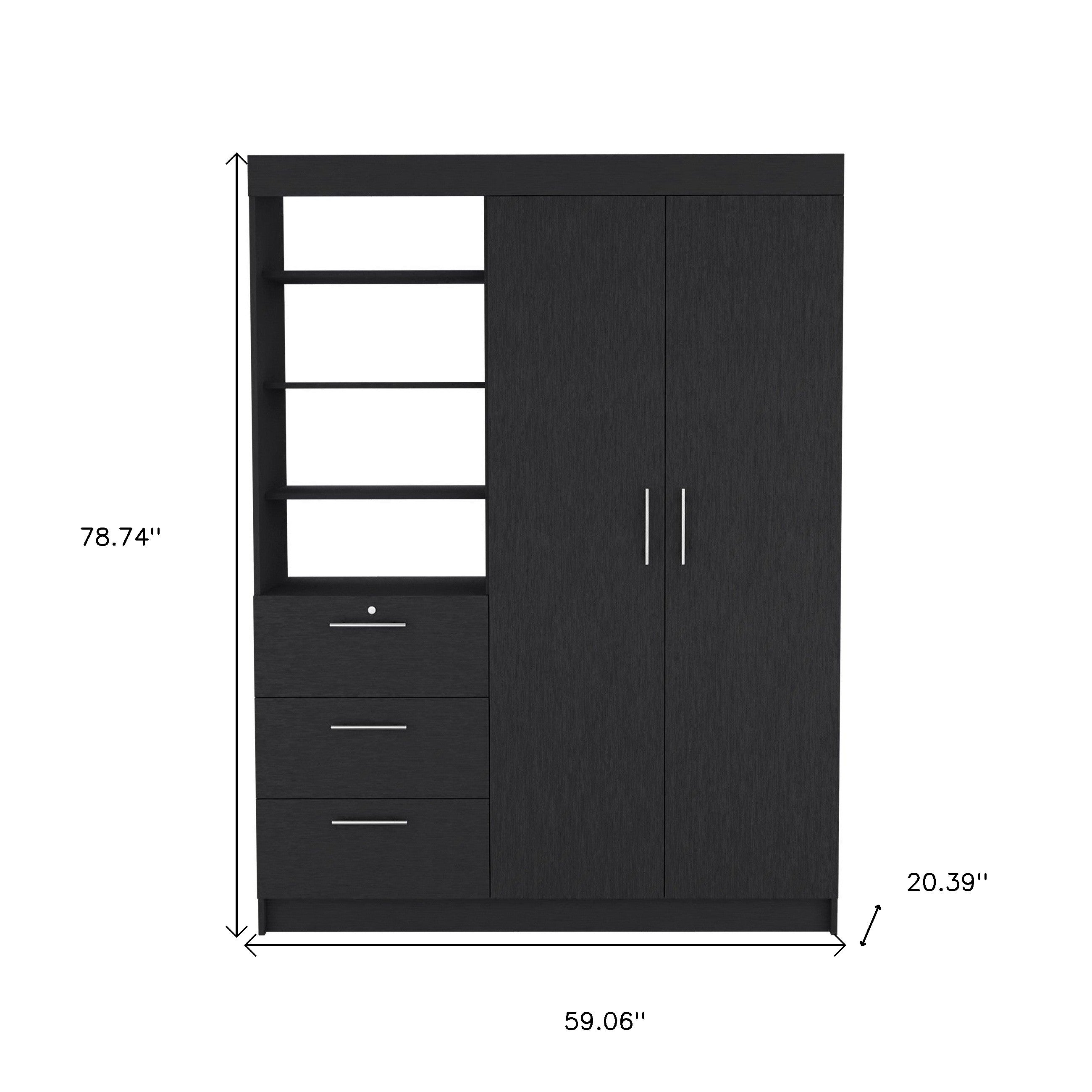 79" Black Wood Two Door Three Drawer Combo Dresser-Dressers-DECOROLALA