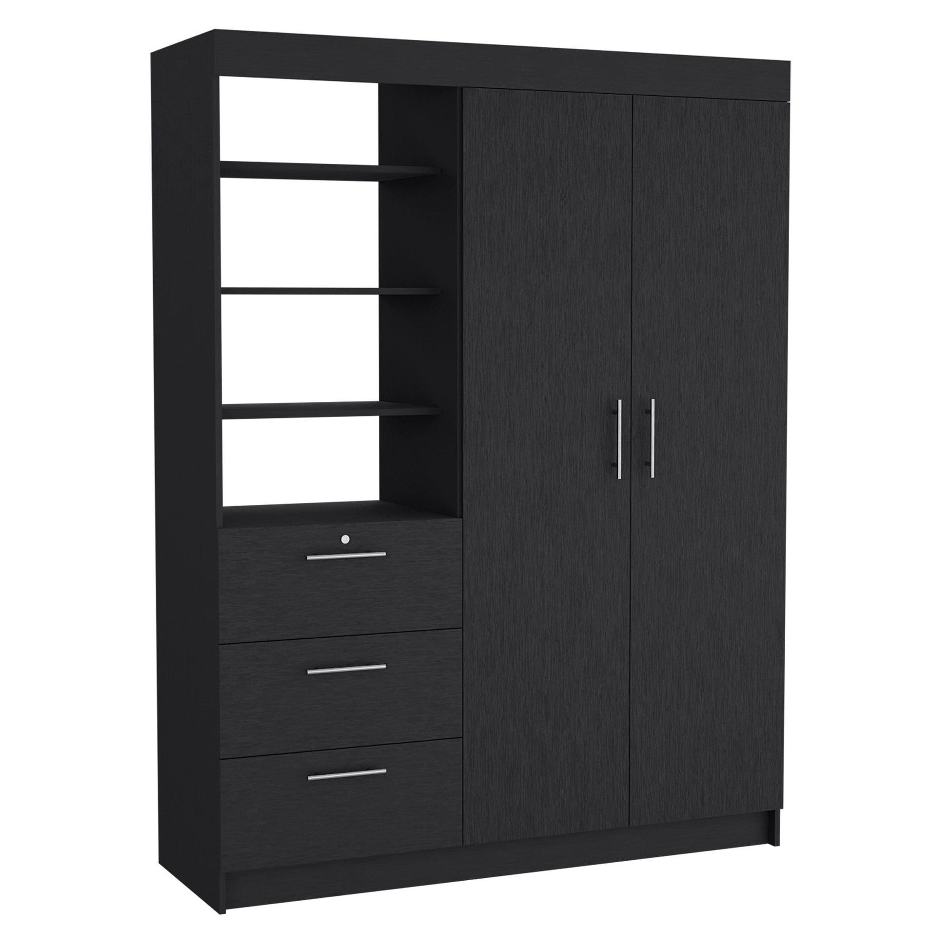 79" Black Wood Two Door Three Drawer Combo Dresser-Dressers-DECOROLALA