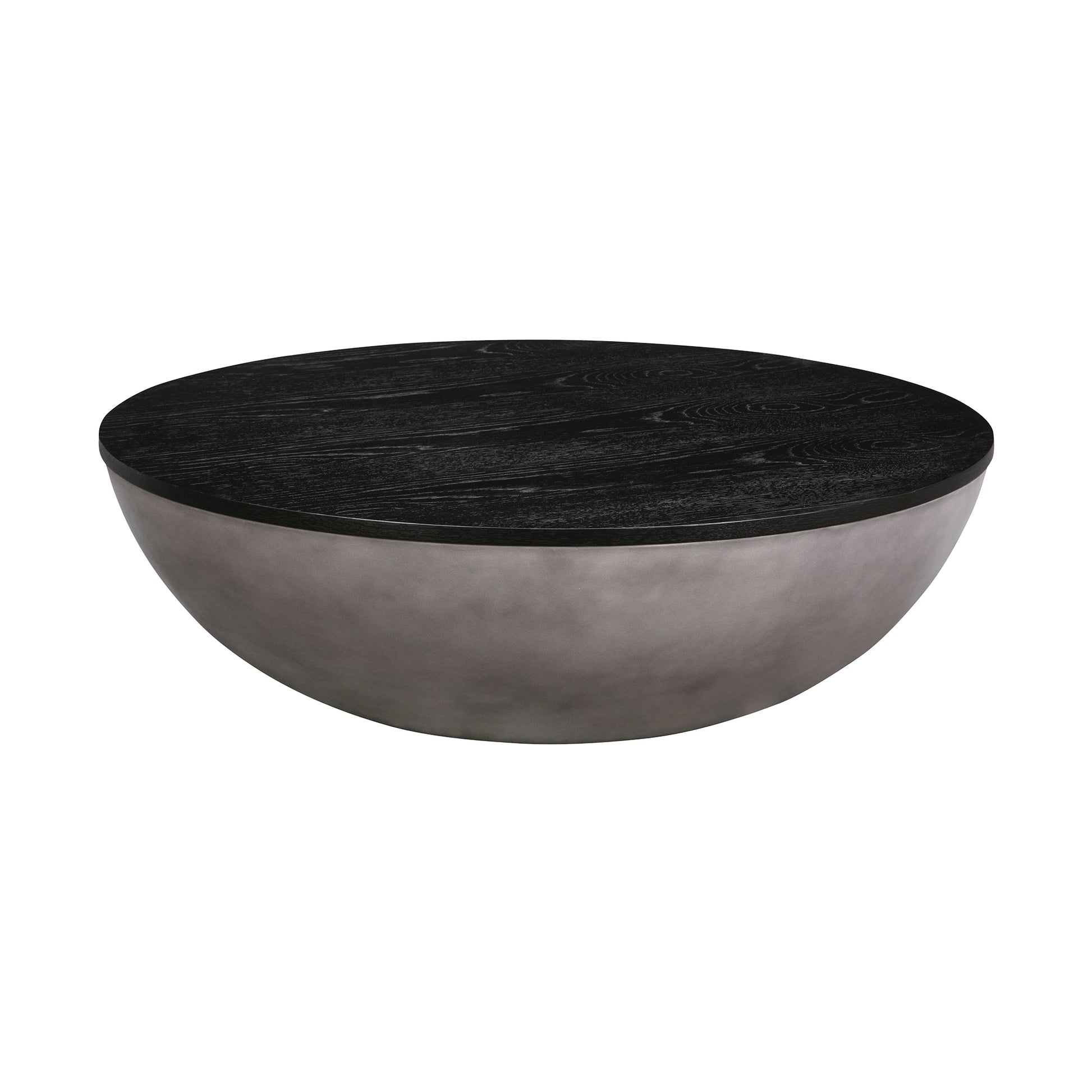 48" Black And Gray Solid Wood And Concrete Round Coffee Table-Coffee Tables-DECOROLALA
