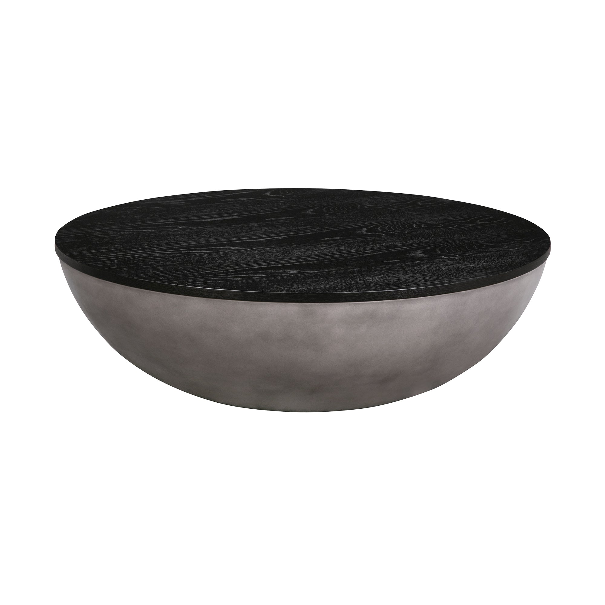 48" Black And Gray Solid Wood And Concrete Round Coffee Table-Coffee Tables-DECOROLALA