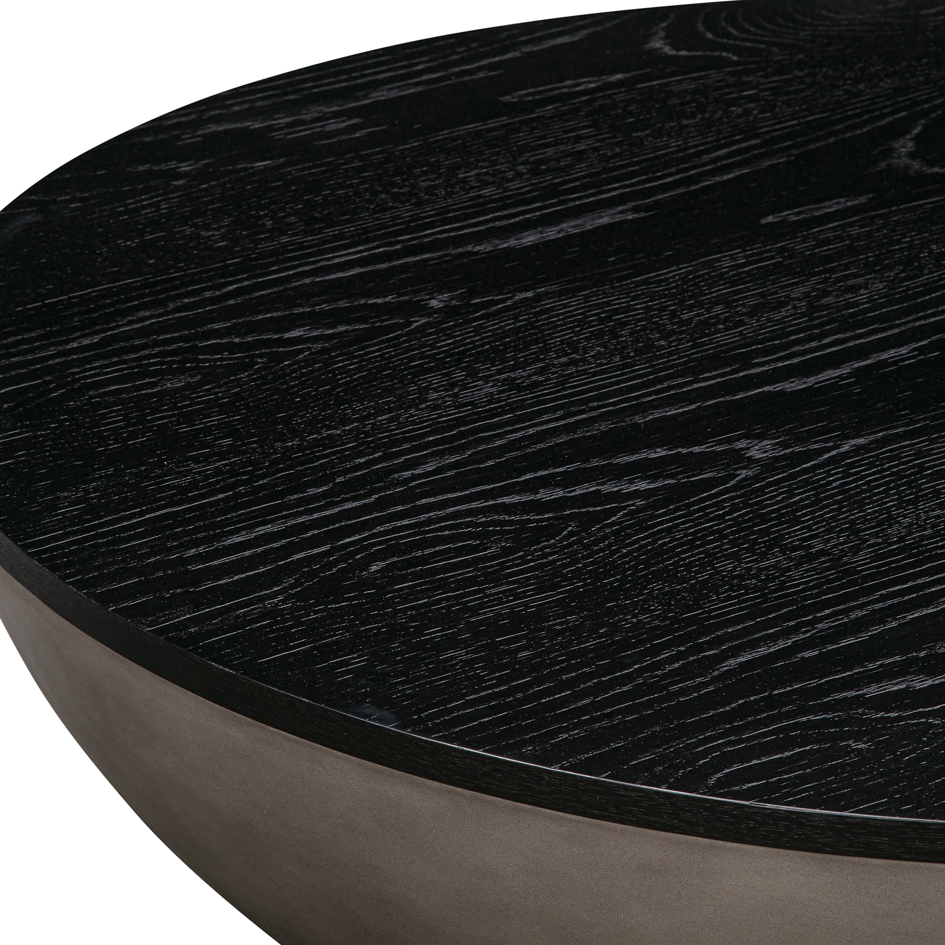 48" Black And Gray Solid Wood And Concrete Round Coffee Table-Coffee Tables-DECOROLALA