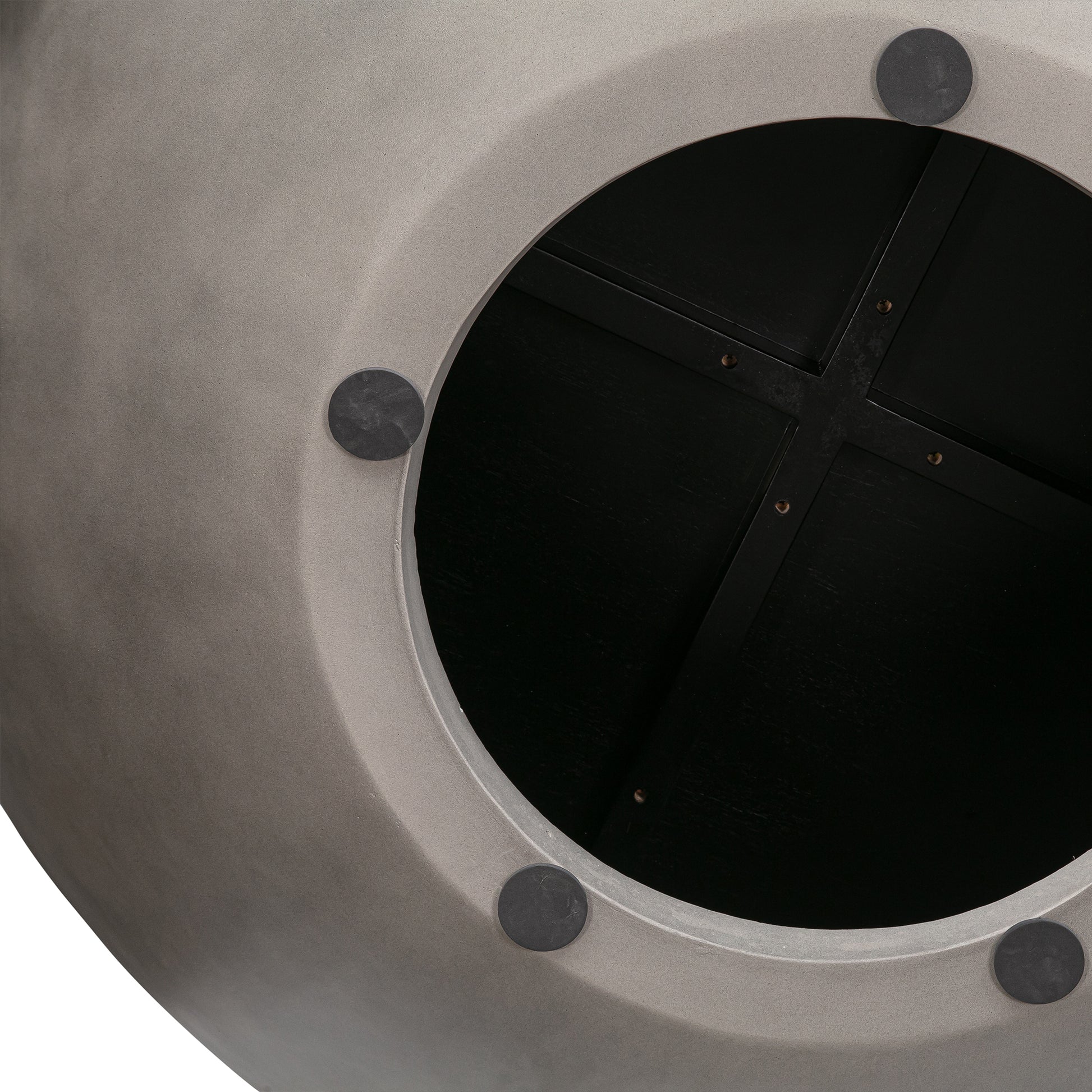 48" Black And Gray Solid Wood And Concrete Round Coffee Table-Coffee Tables-DECOROLALA
