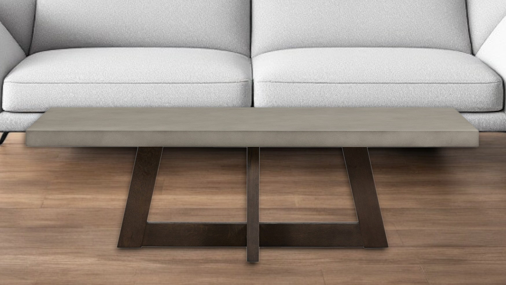 55" Gray And Brown Concrete And Solid Wood Coffee Table-Coffee Tables-DECOROLALA